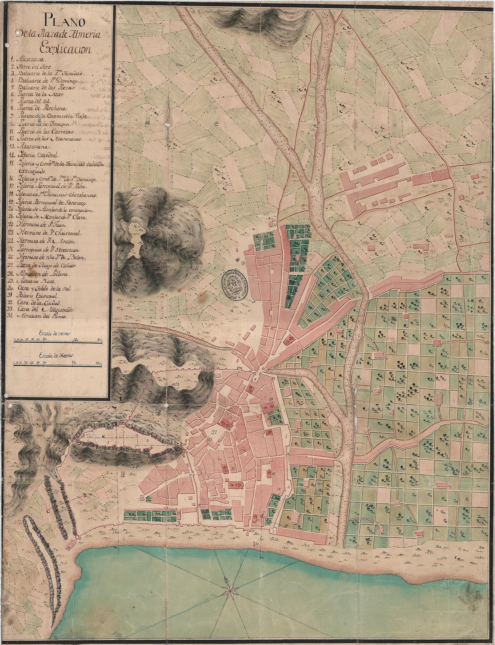 Plano de la Plaza de Almeria
[Carlos Masdeu. S. l., ca. 1771]
Manuscrito colorea