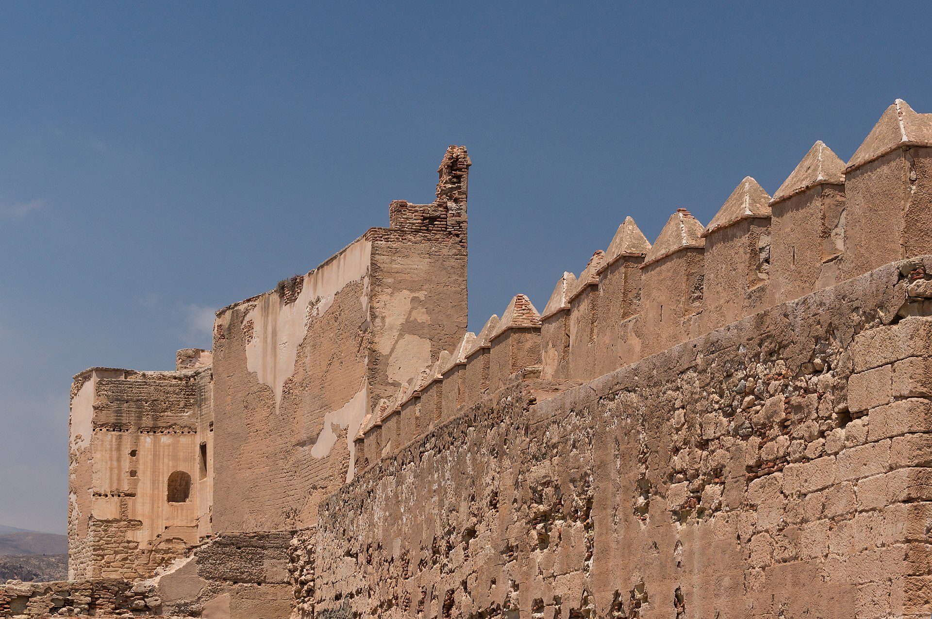 Ruined walls and walkway in the Alcazaba, Almeria, Spain