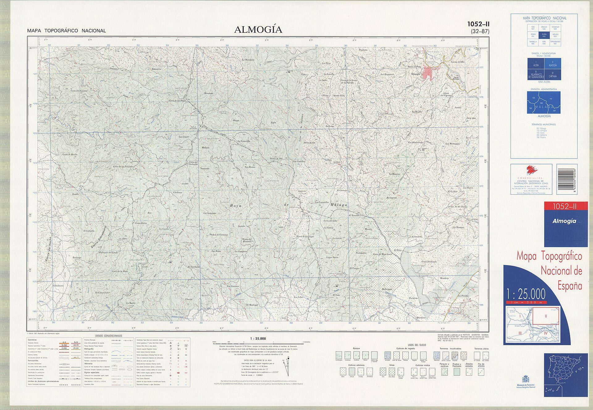 Fragment 1052c2 of the National Topographic Map of Spain in 1997 at a scale of 1