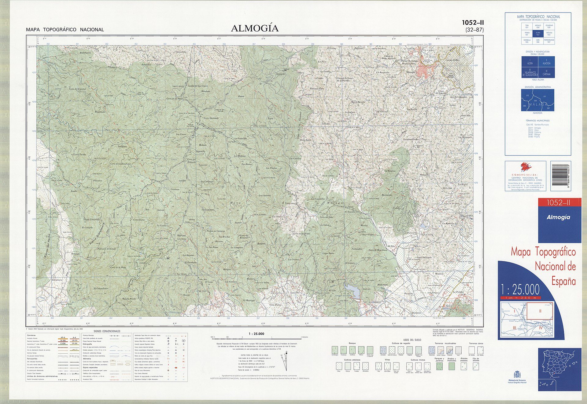 Fragment 1052c2 of the National Topographic Map of Spain in 2004 at a scale of 1