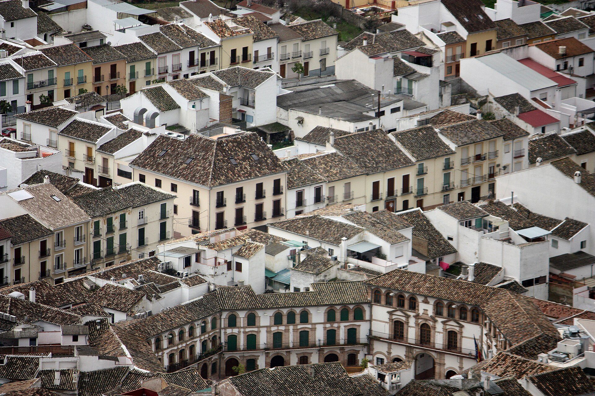 Archidona, view from Sierra de Gracia to the city and to the Plaza Ochavada, tel
