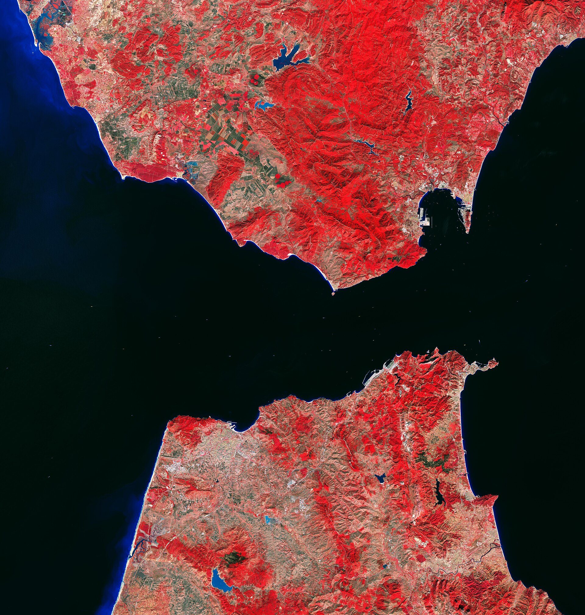 The Strait of Gibraltar is featured in this false-colour image captured by the C