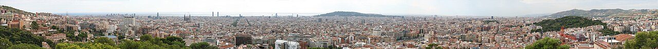 Panorama of the city of Barcelona, Spain. View from Parc Güell.