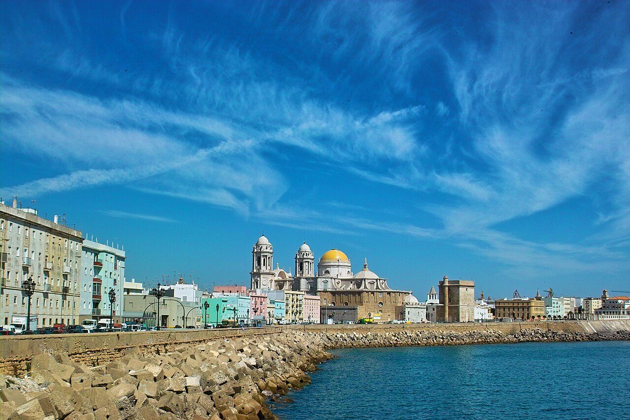 View of Cadiz, Spain, with Catedral de Cádiz, from Mirador El Vendaval