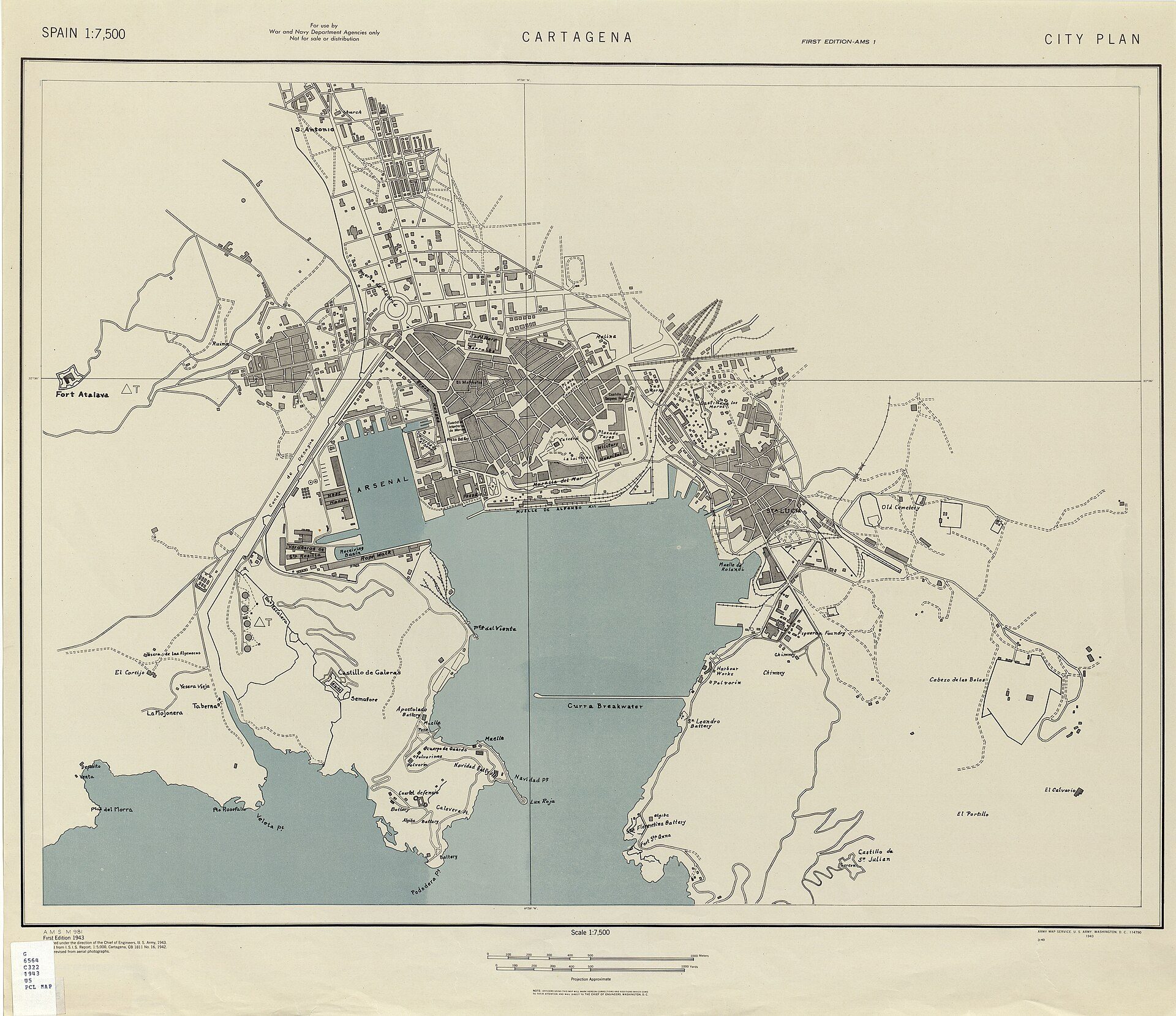 Cartagena - 1:7,500 1943 (3MB) - Spain City Plans, U.S. Army Map Service, 1943