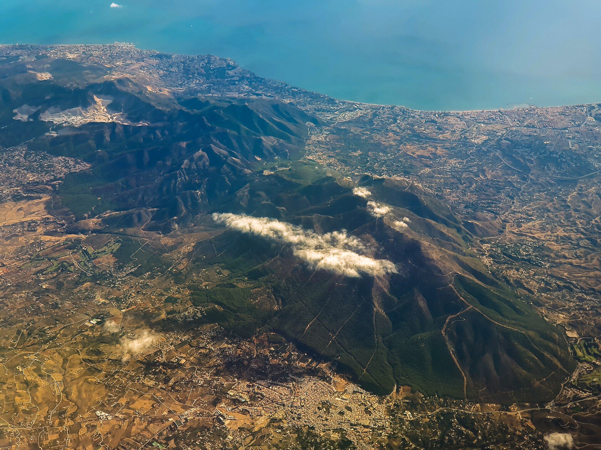 An aerial view of the Sierra de Mijas mountain range in southern Spain