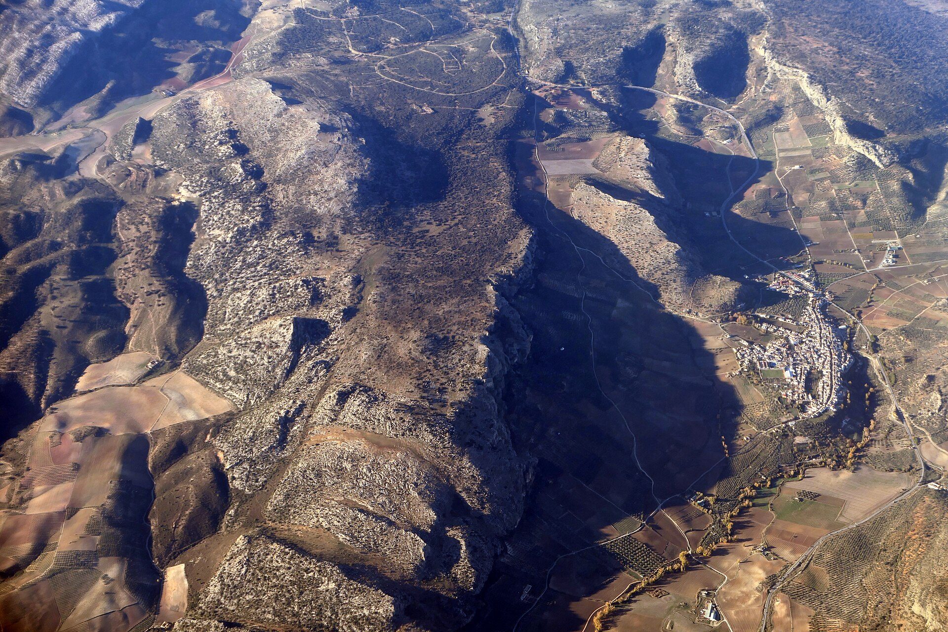 Aerial view of the village of Cuevas del Becerro, in Andalusia, Spain.