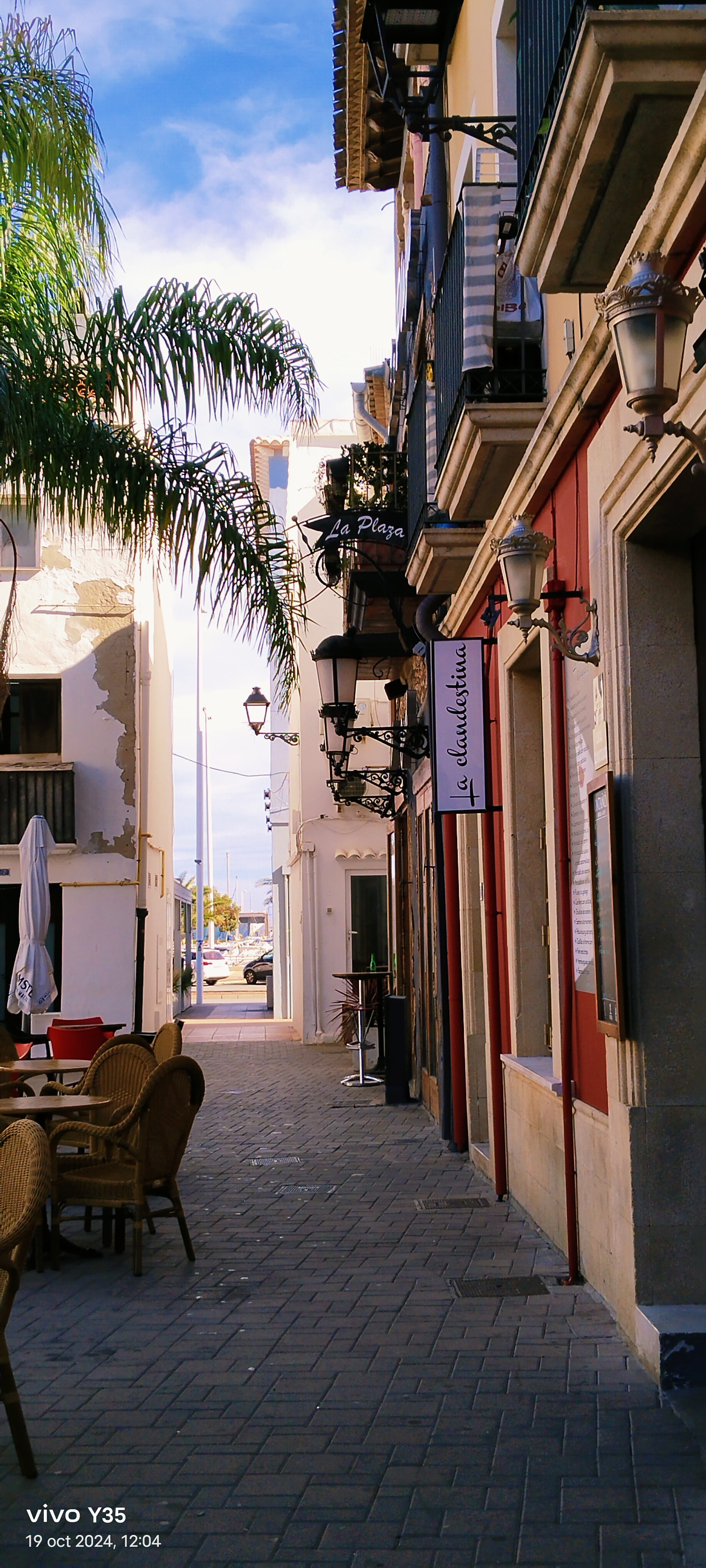 Charming restaurant street scene in Denia, Spain.