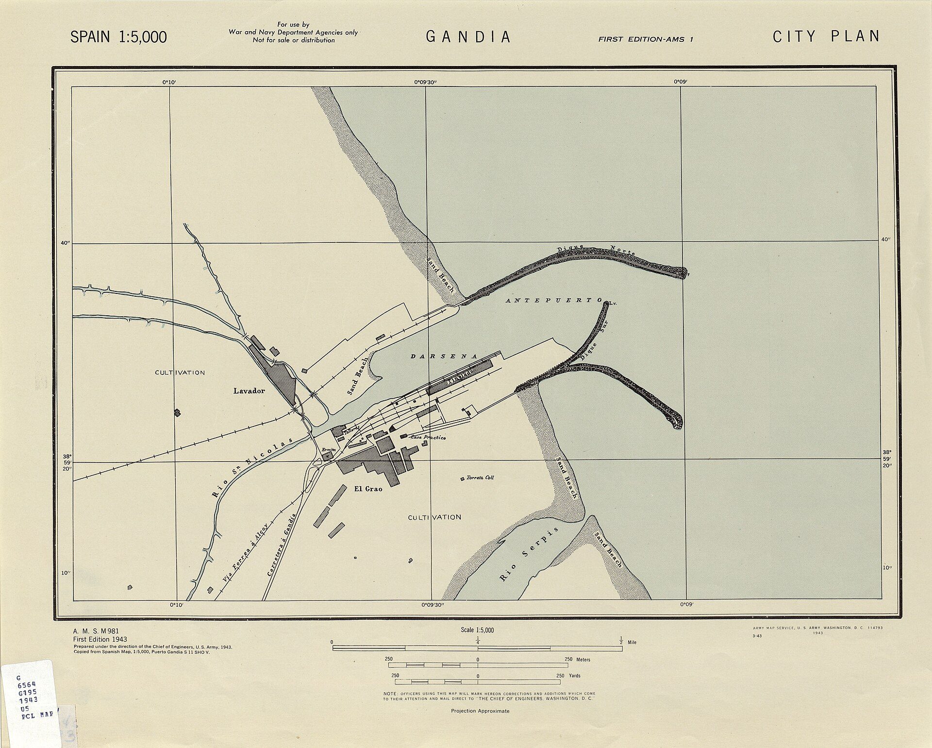 Gandia - 1:5,000 1943 (1.5MB) - Spain City Plans, U.S. Army Map Service, 1943