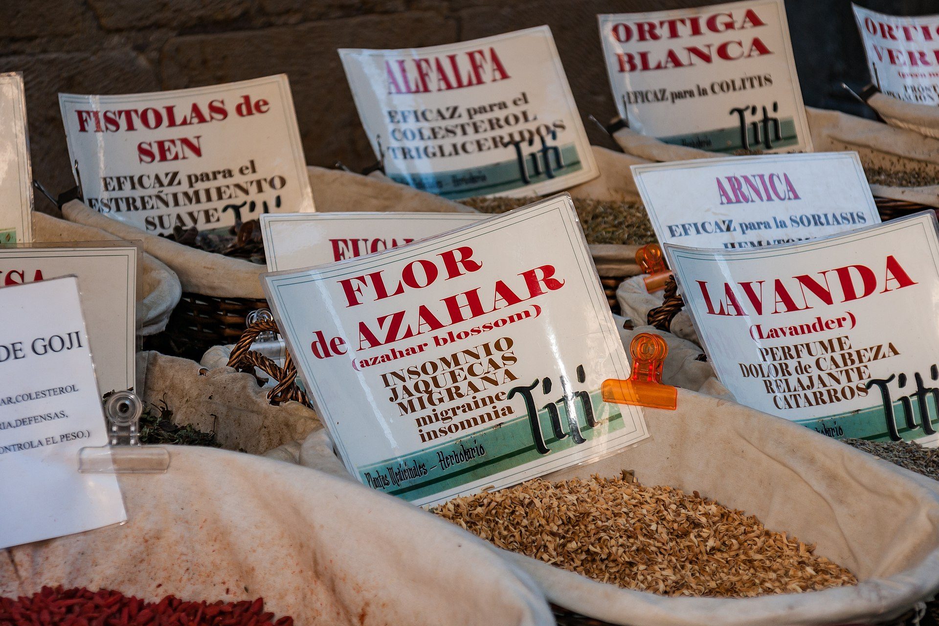 Granada, Spain: Flor de Azahar (Orange blossoms) for sale at a spice stall in Gr
