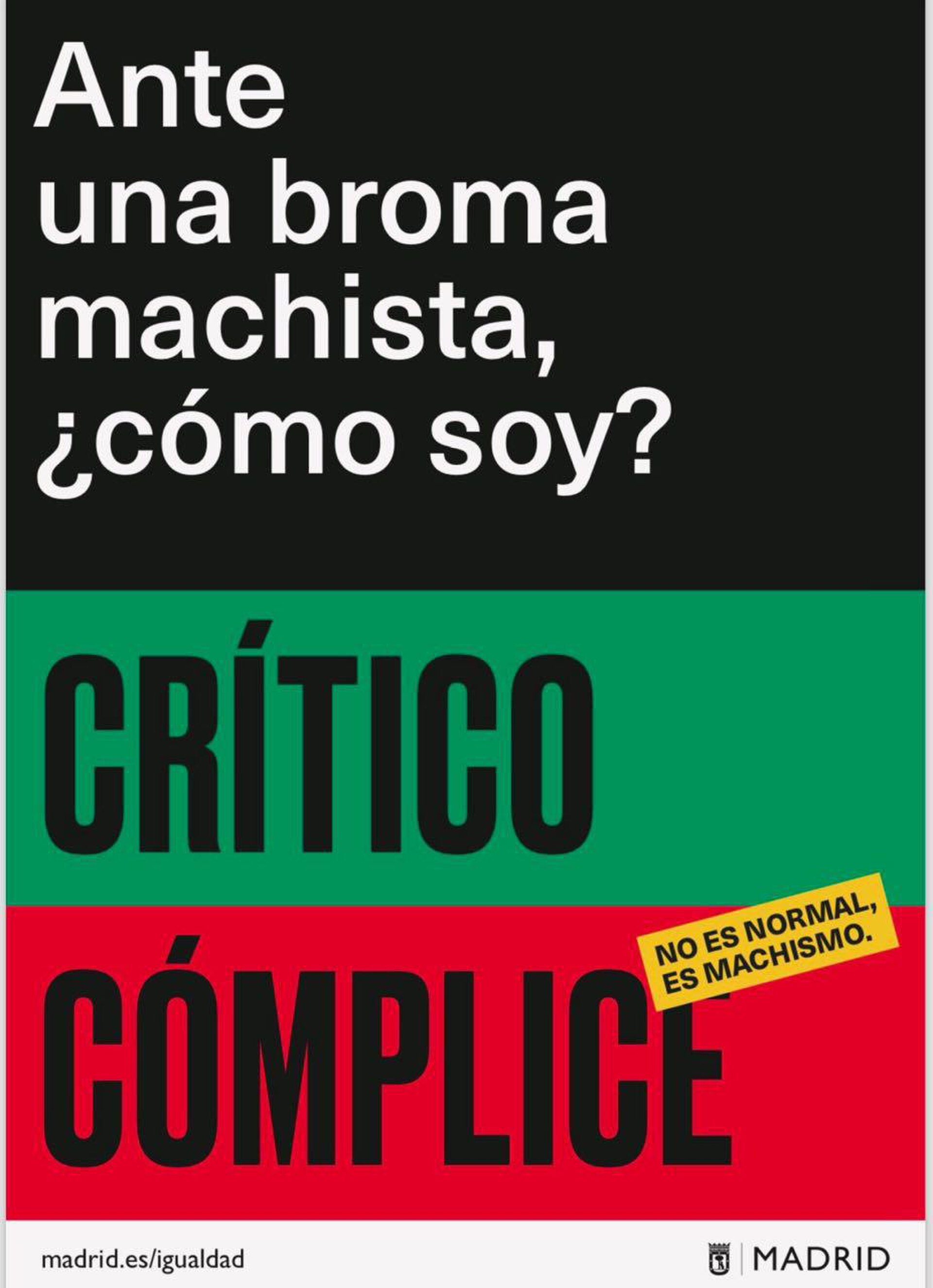 Alt text: "A black and green poster with text in Spanish about Machism and Criticism.