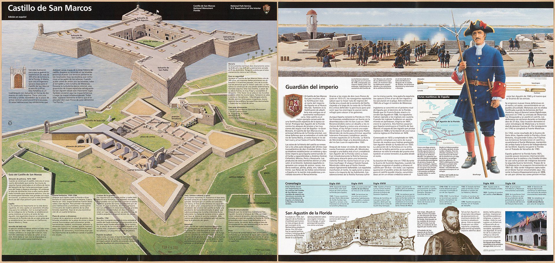 Alt text: Detailed map and historical information about Castillo de San Marcos and Guarda del Imperio.