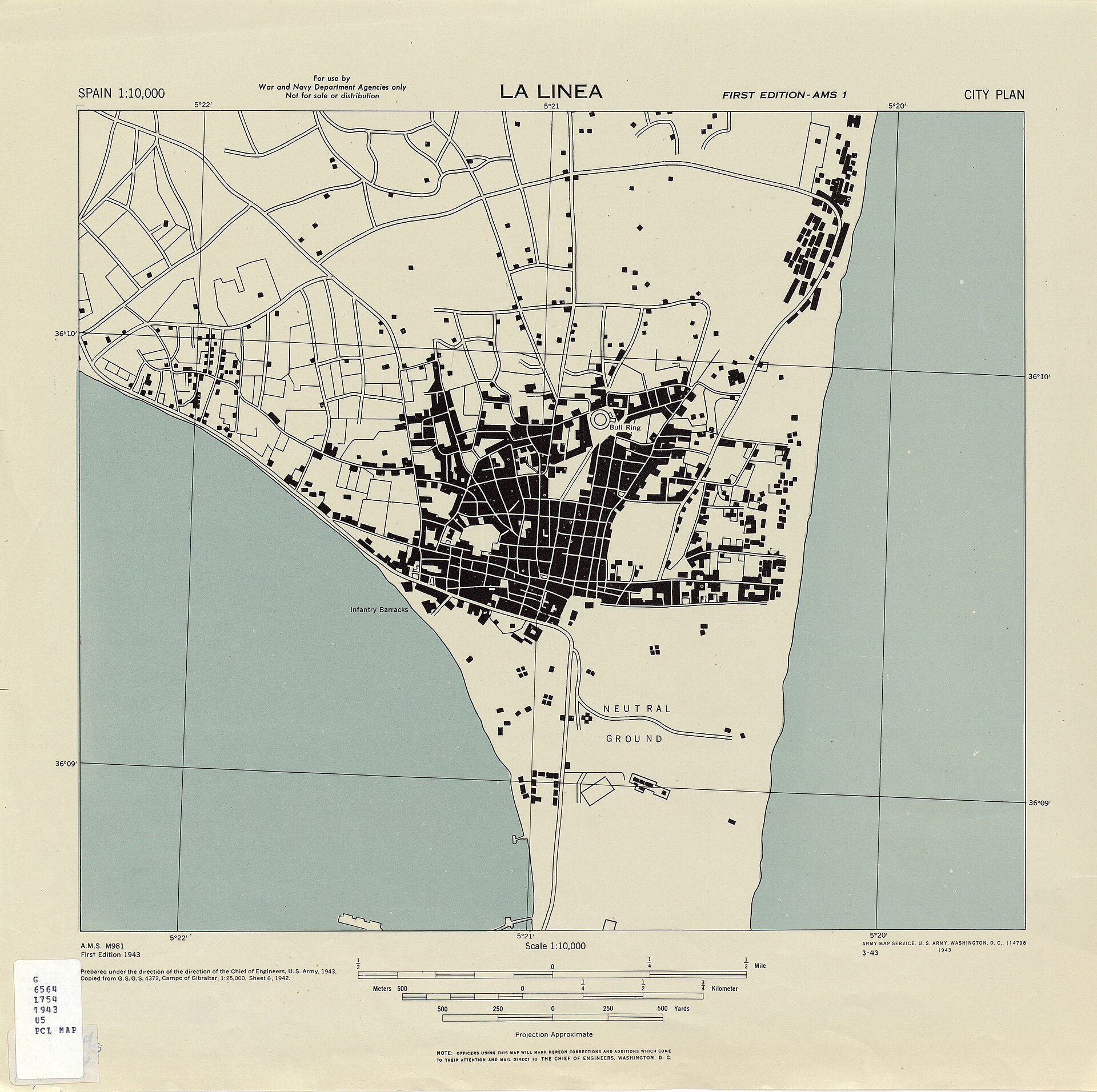 Alt text: Detailed city plan of La Linea with streets, blocks, and coastline view.