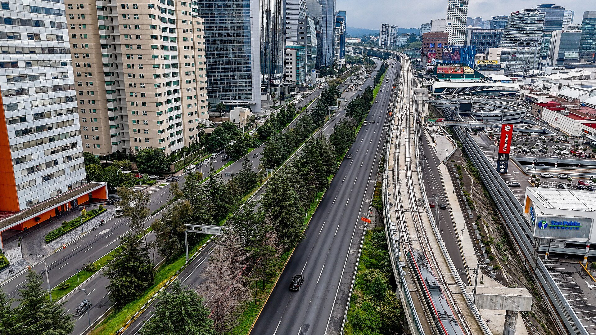View of Mexico-Marquesa Highway 150 at Santa Fe, Mexico City, Mexico.