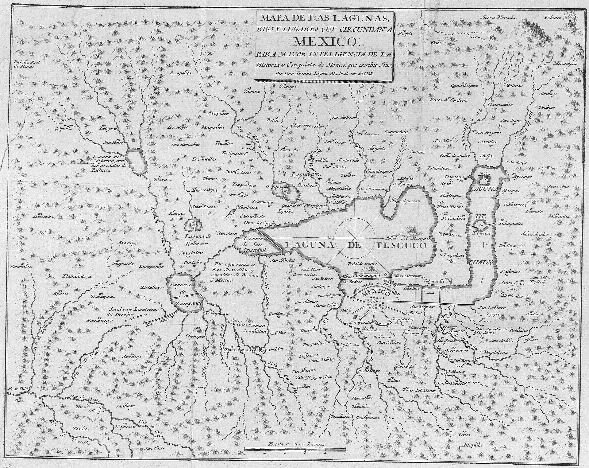 Alt text: Detailed map of the lakes of Mexico, highlighting the location of Lake Texcoco.