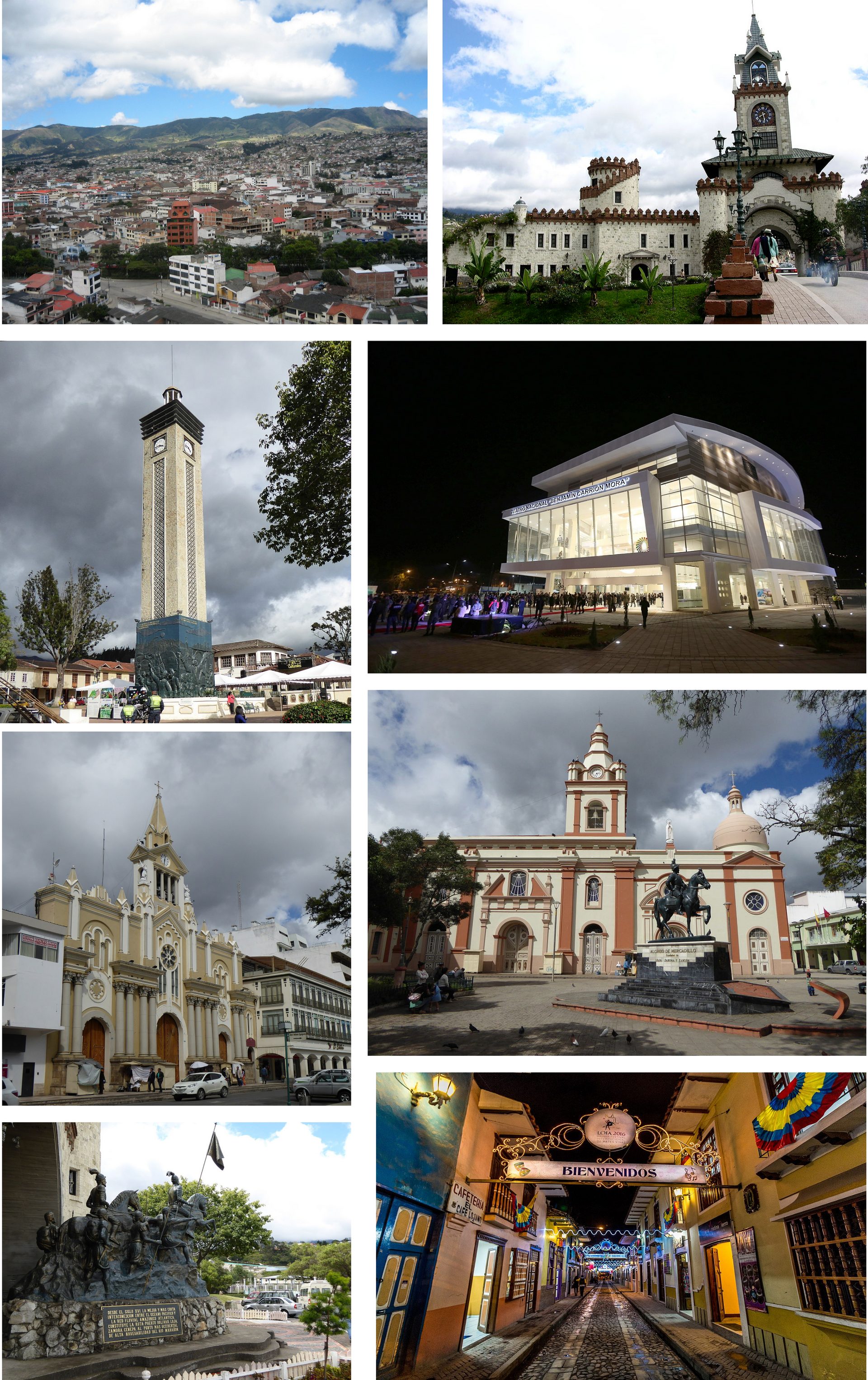 From top, left to right: Panoramic view of the city, City Gate, Loja Independenc