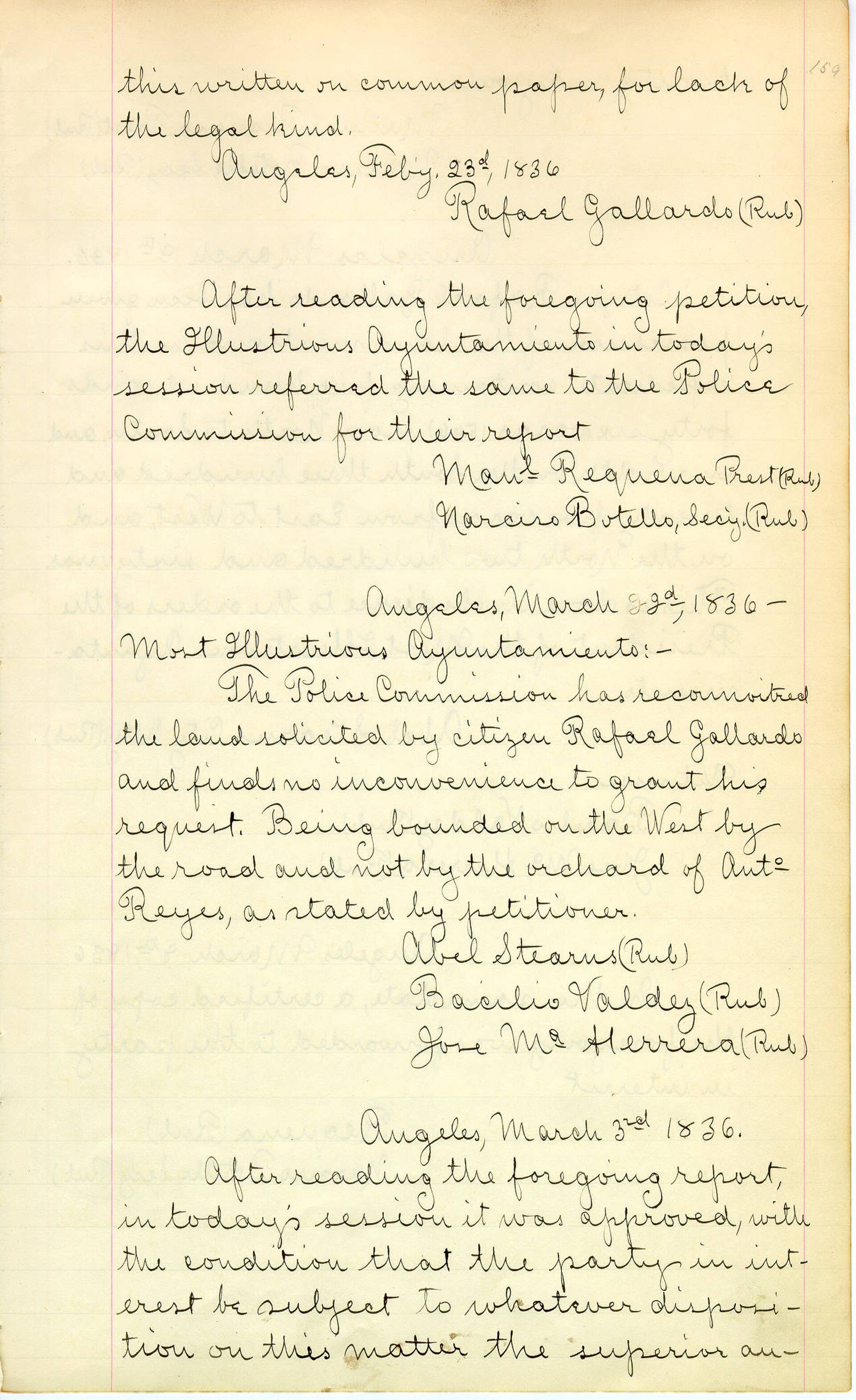 Petition of Rafael Gallardo for grant of parcel for vineyard, 1836
Gallardo requested a piece of land for the purpose of setting out grape vines. His first petition for the parcel had been granted in  | Unknown authorUnknown author | Public domain