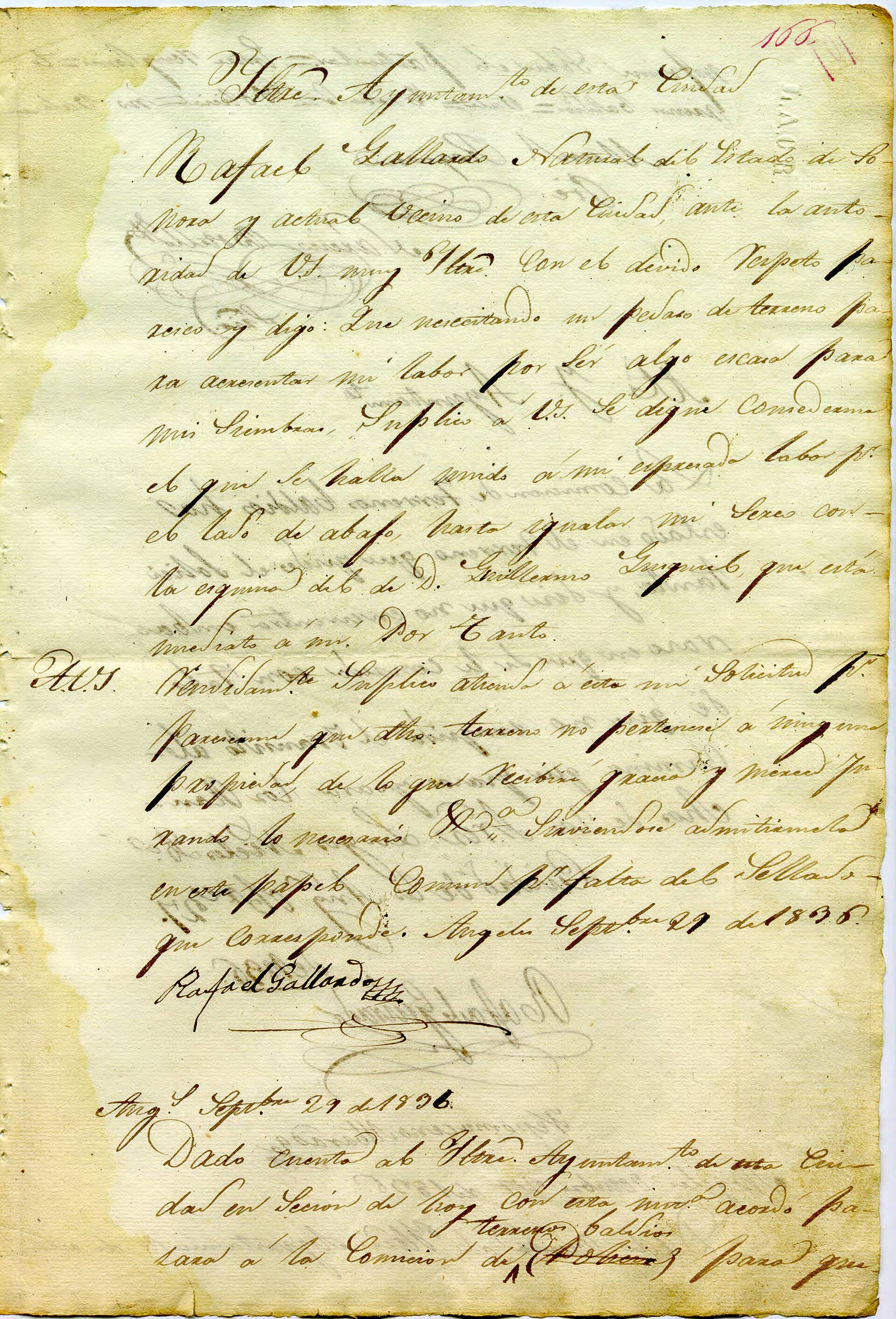 Petition of Rafael Gallardo for grant of agricultural land, 1836
Gallardo reques