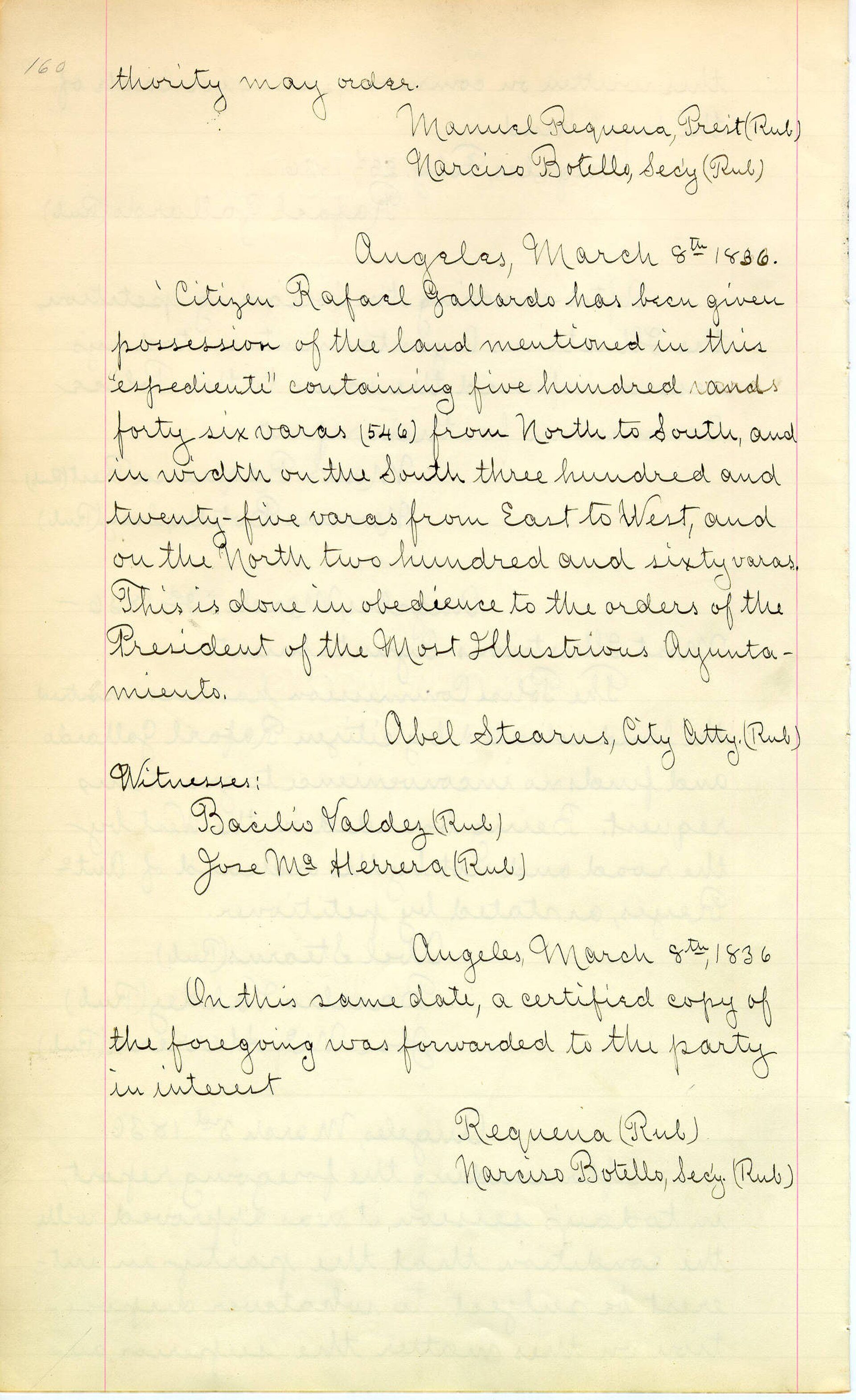 Petition of Rafael Gallardo for grant of parcel for vineyard, 1836
Gallardo requ
