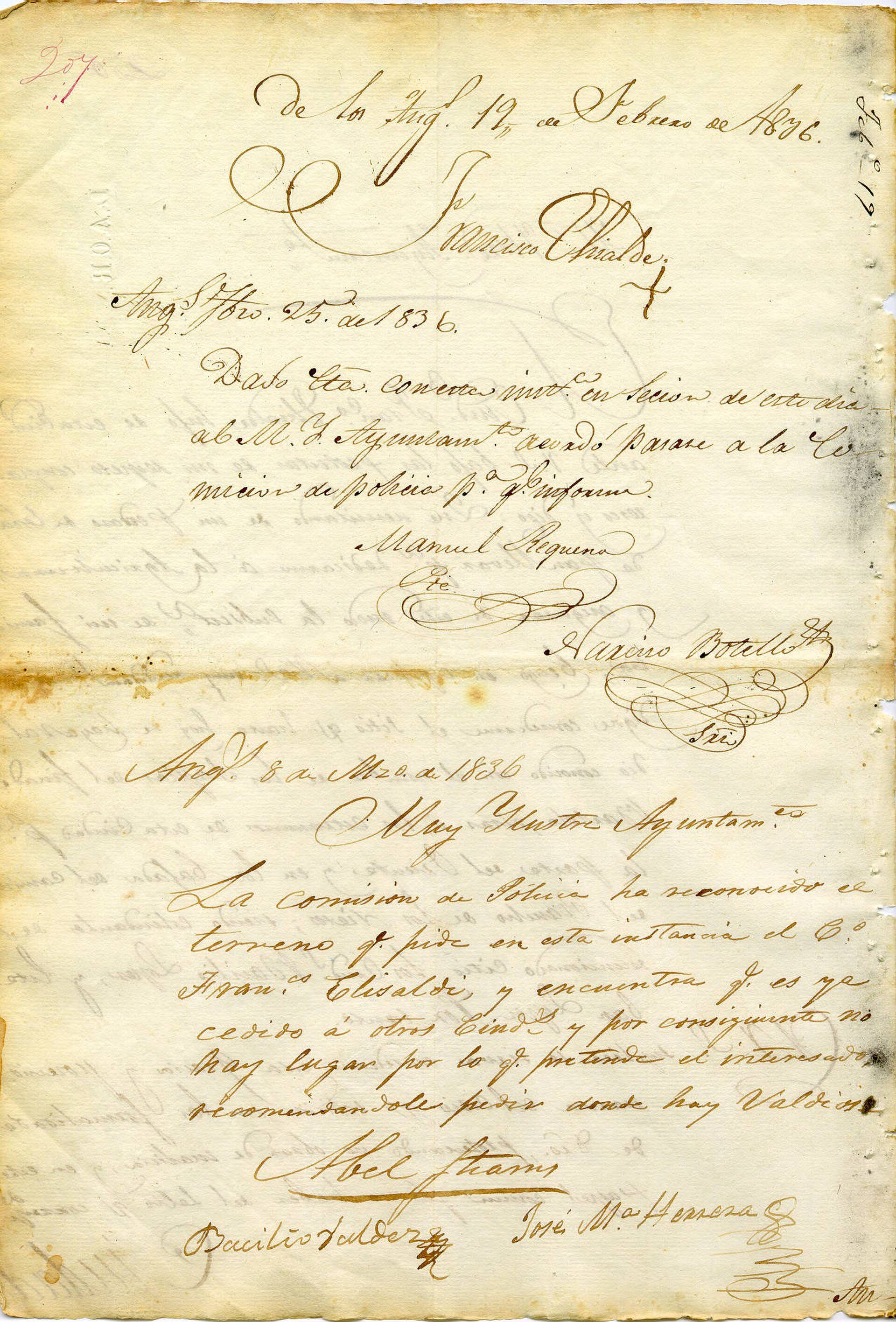 Petition of Francisco Elisade for grant of agricultural parcel, 1836
Petition wa