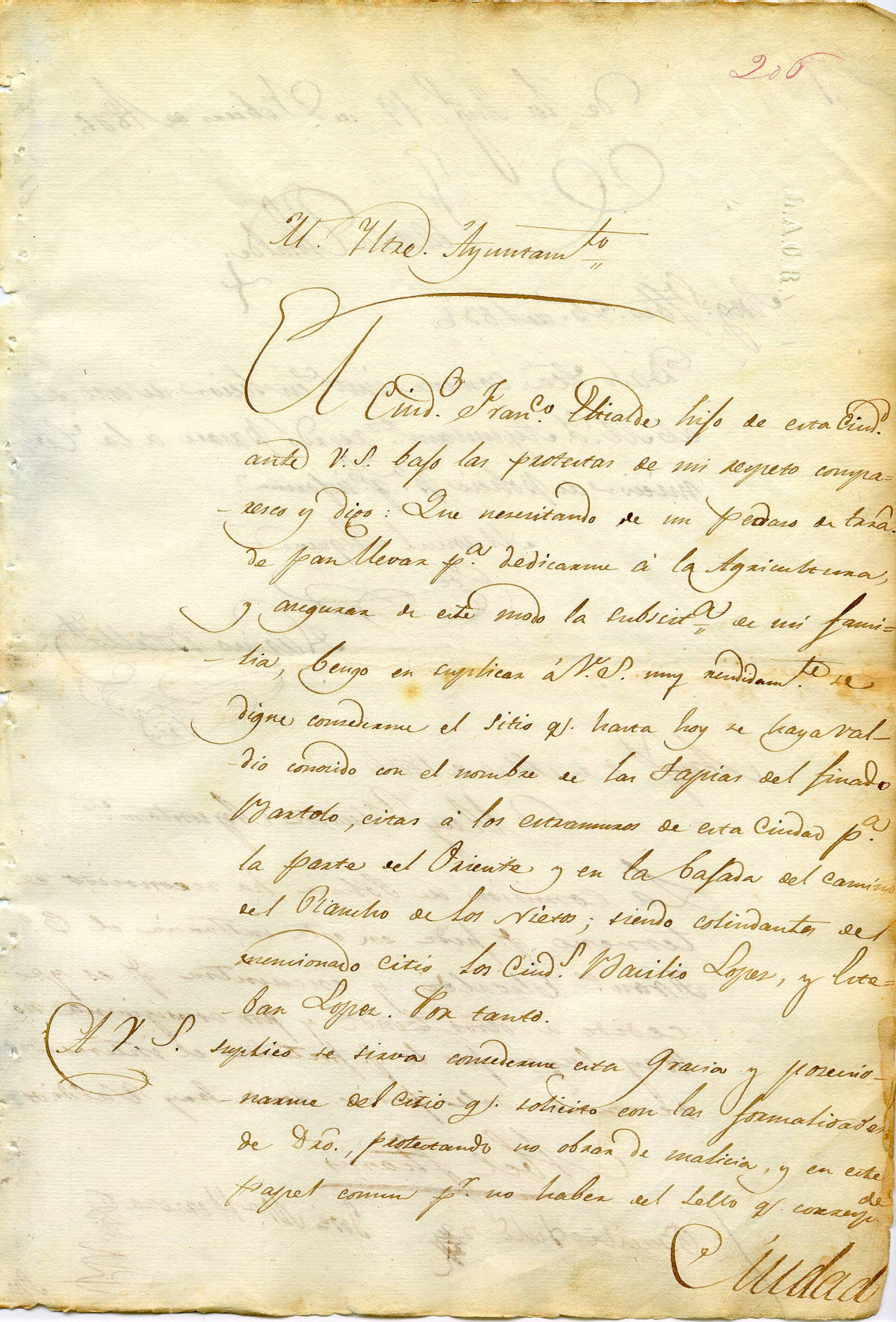 Petition of Francisco Elisade for grant of agricultural parcel, 1836
Petition wa