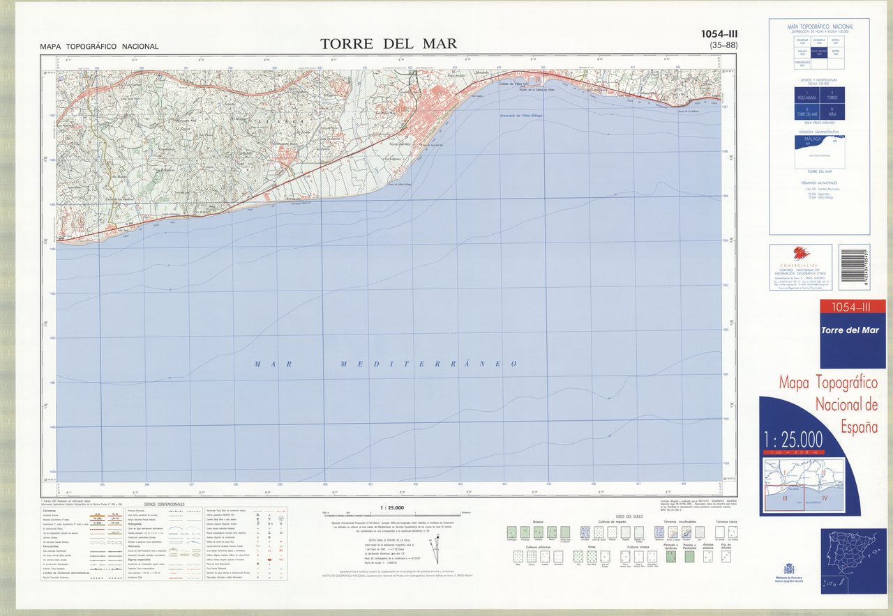 Fragment 1054c3 of the National Topographic Map of Spain in 2001 at a scale of 1
