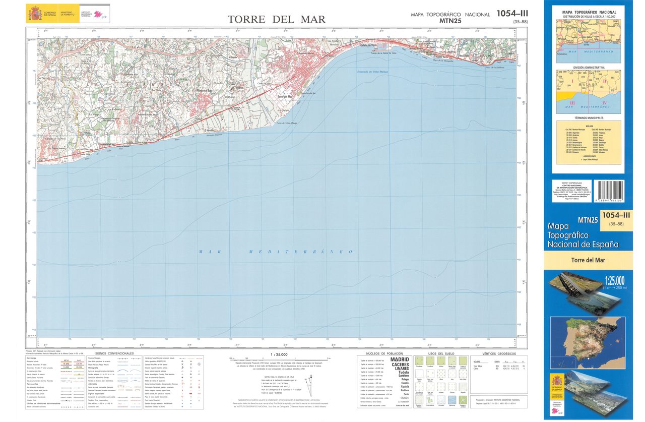 Fragment 1054c3 of the National Topographic Map of Spain in 2011 at a scale of 1
