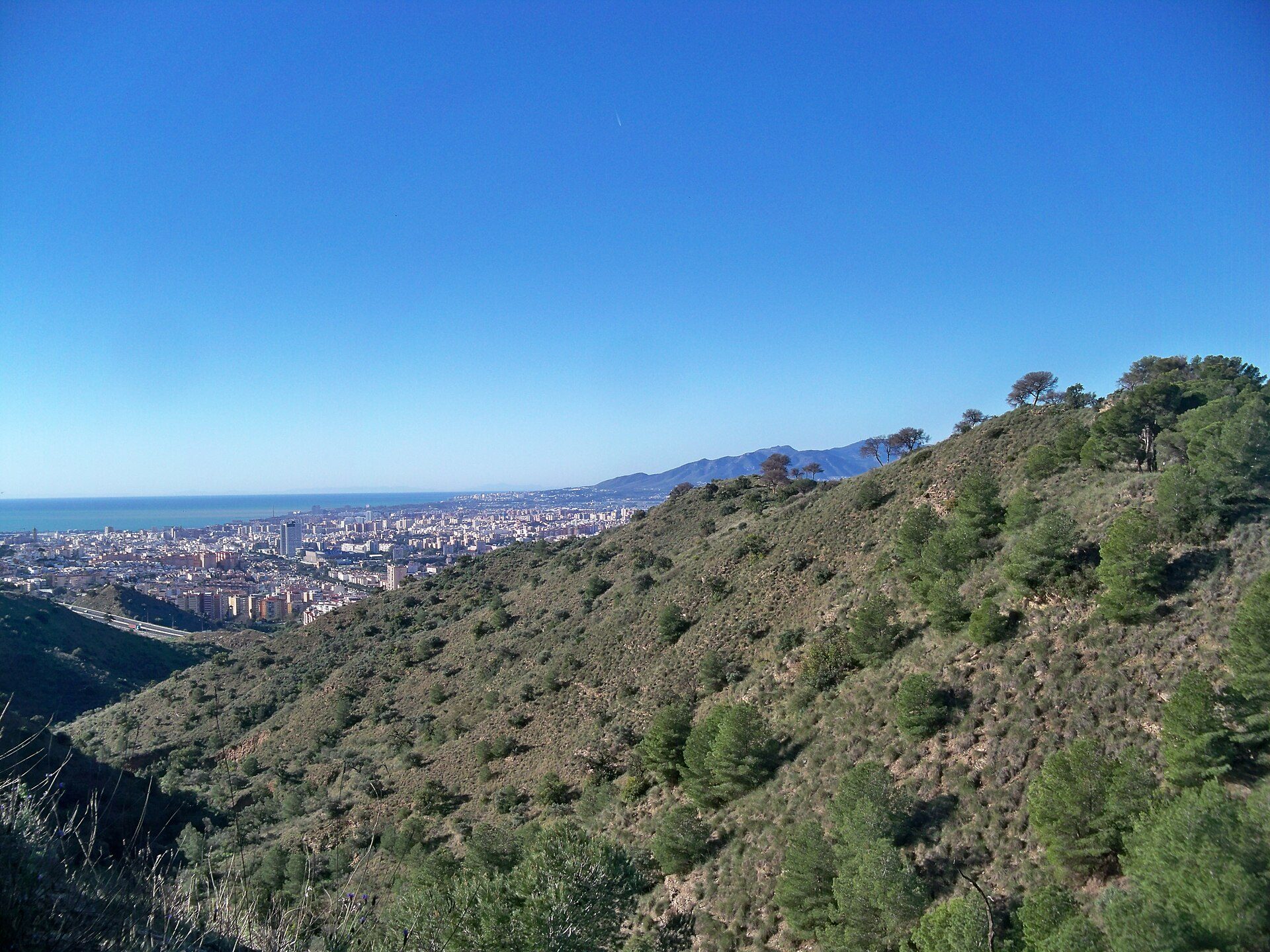 Alt text: Panoramic view of cityscape from hillside room with clear blue sky.