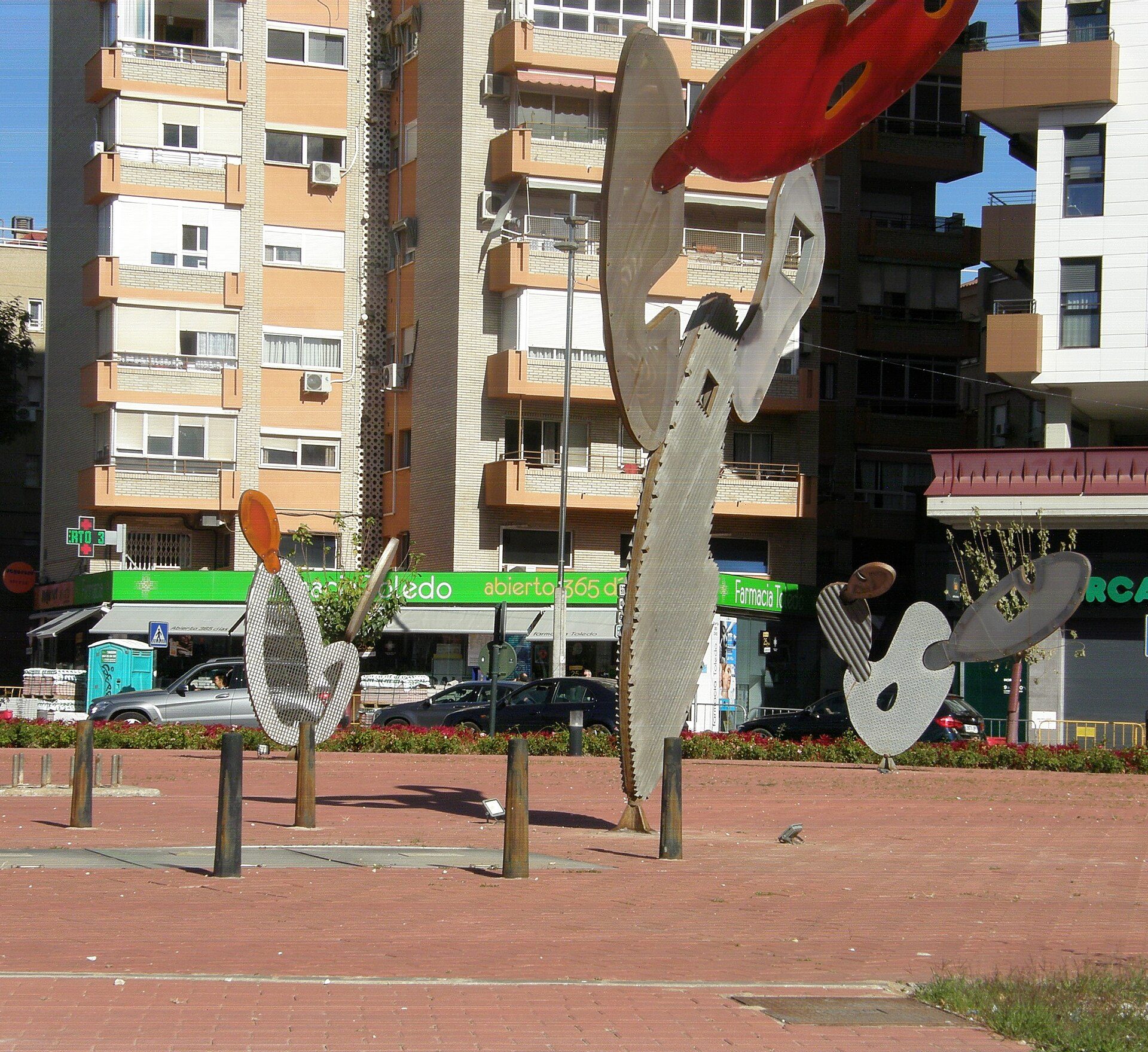 Close-up detail of one of the parts of the monumental roundabout "Cactus Forest"