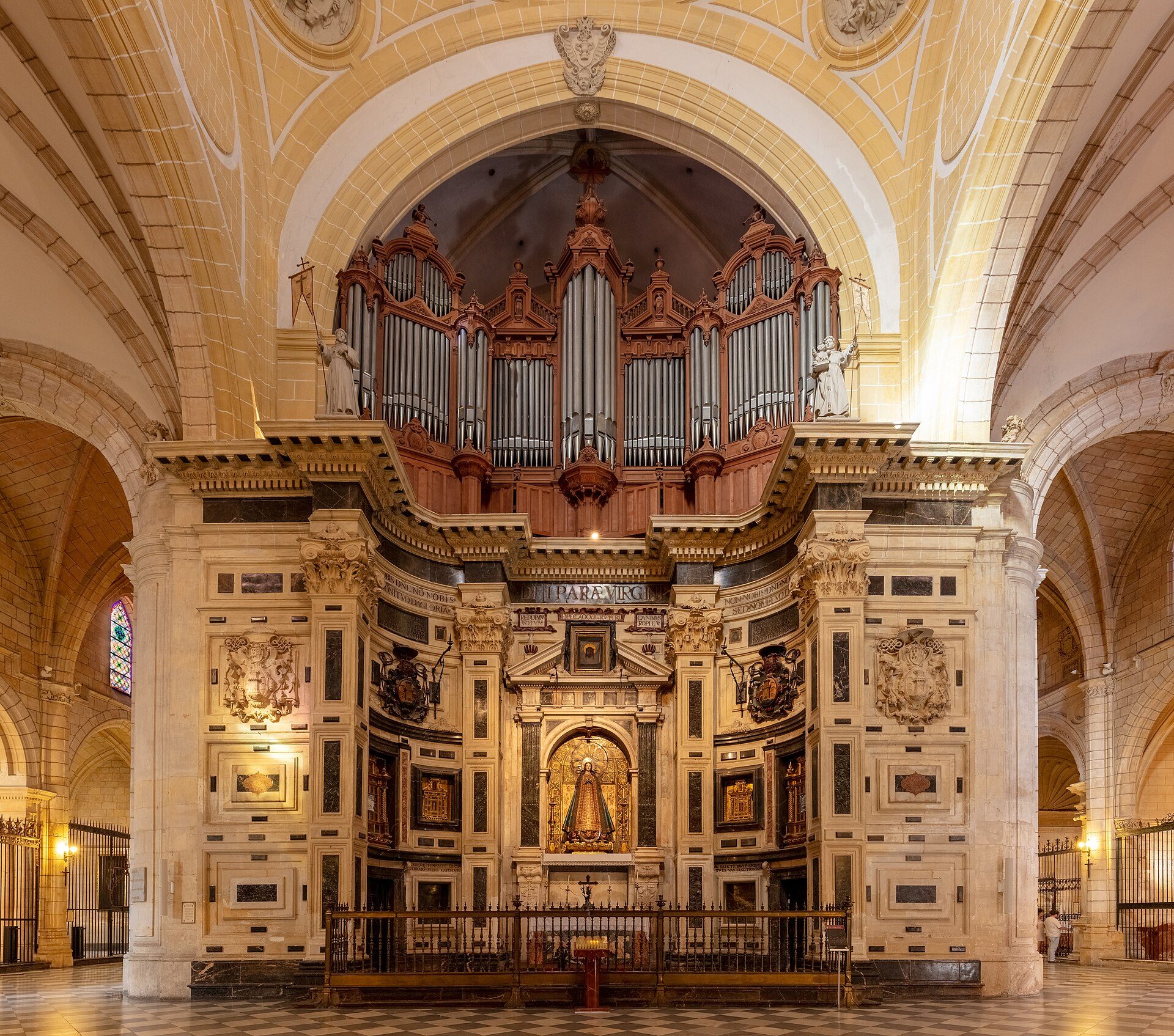 Retrochoir and pipe organ of the Cathedral Church of Saint Mary, Murcia, Spain. 