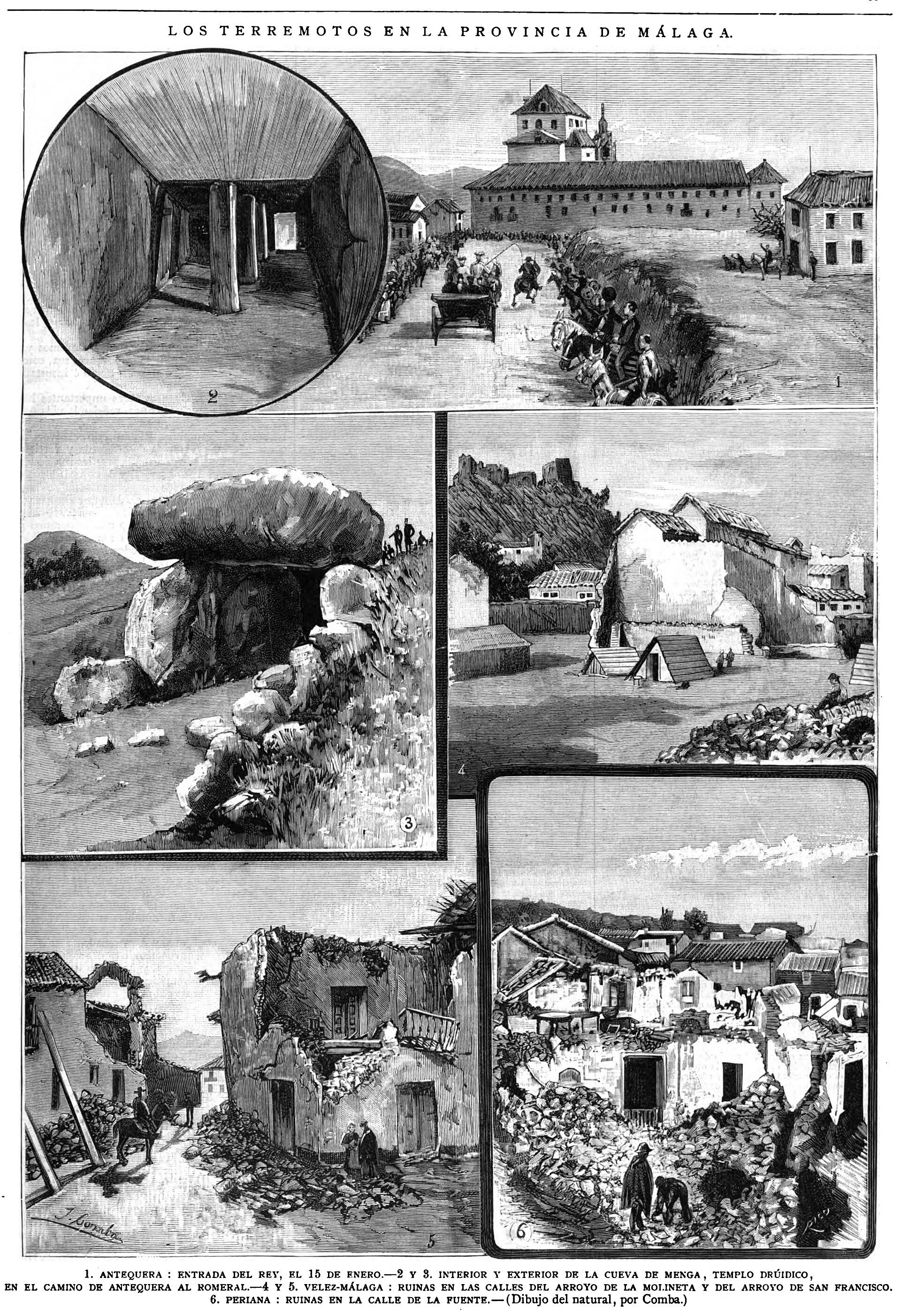Alt text: Black and white illustration of a traditional Malaga room with a view of a fortified town.