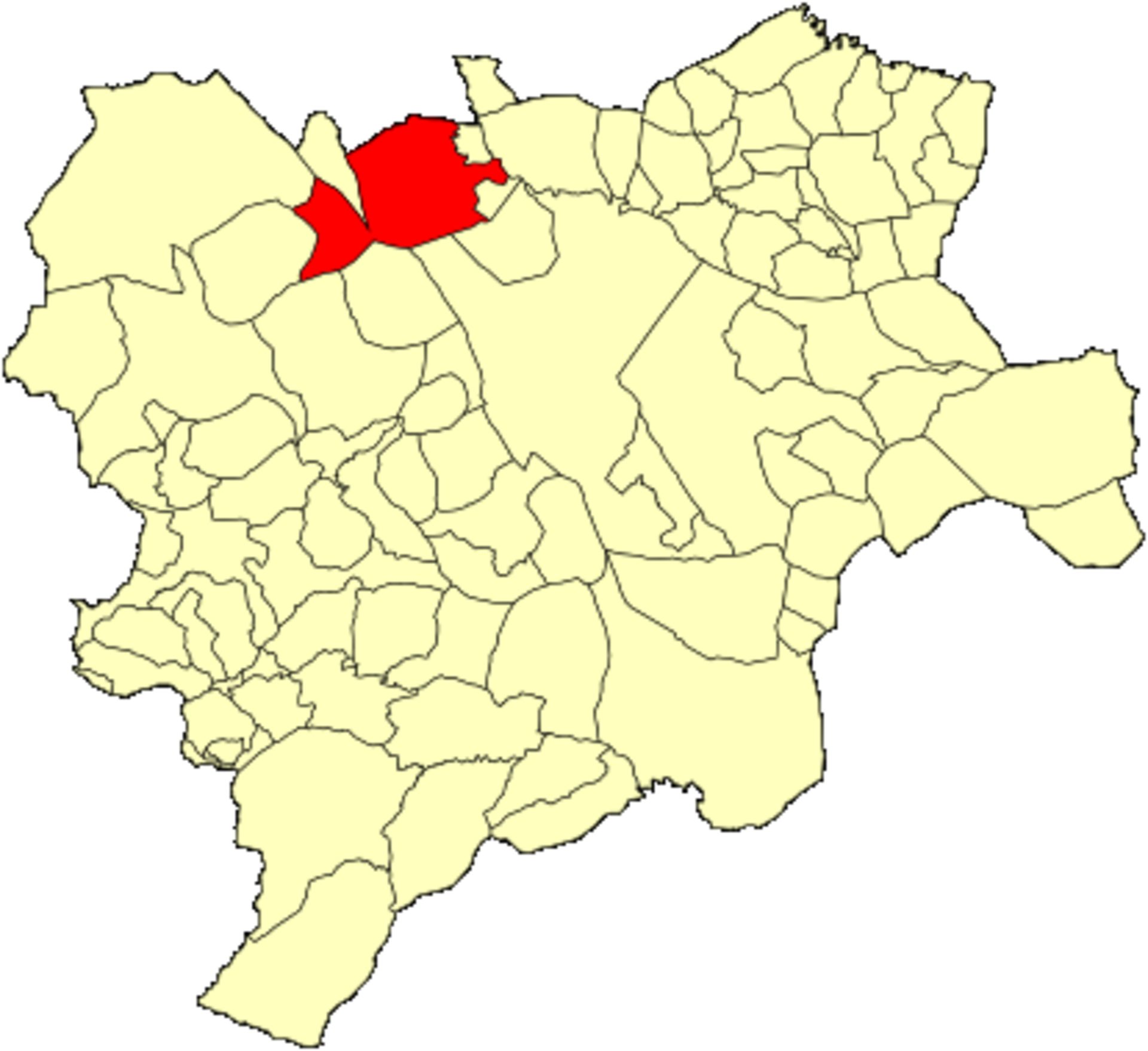 Mapa municipal de Albacete con el municipio de La Roda resaltado en rojo.