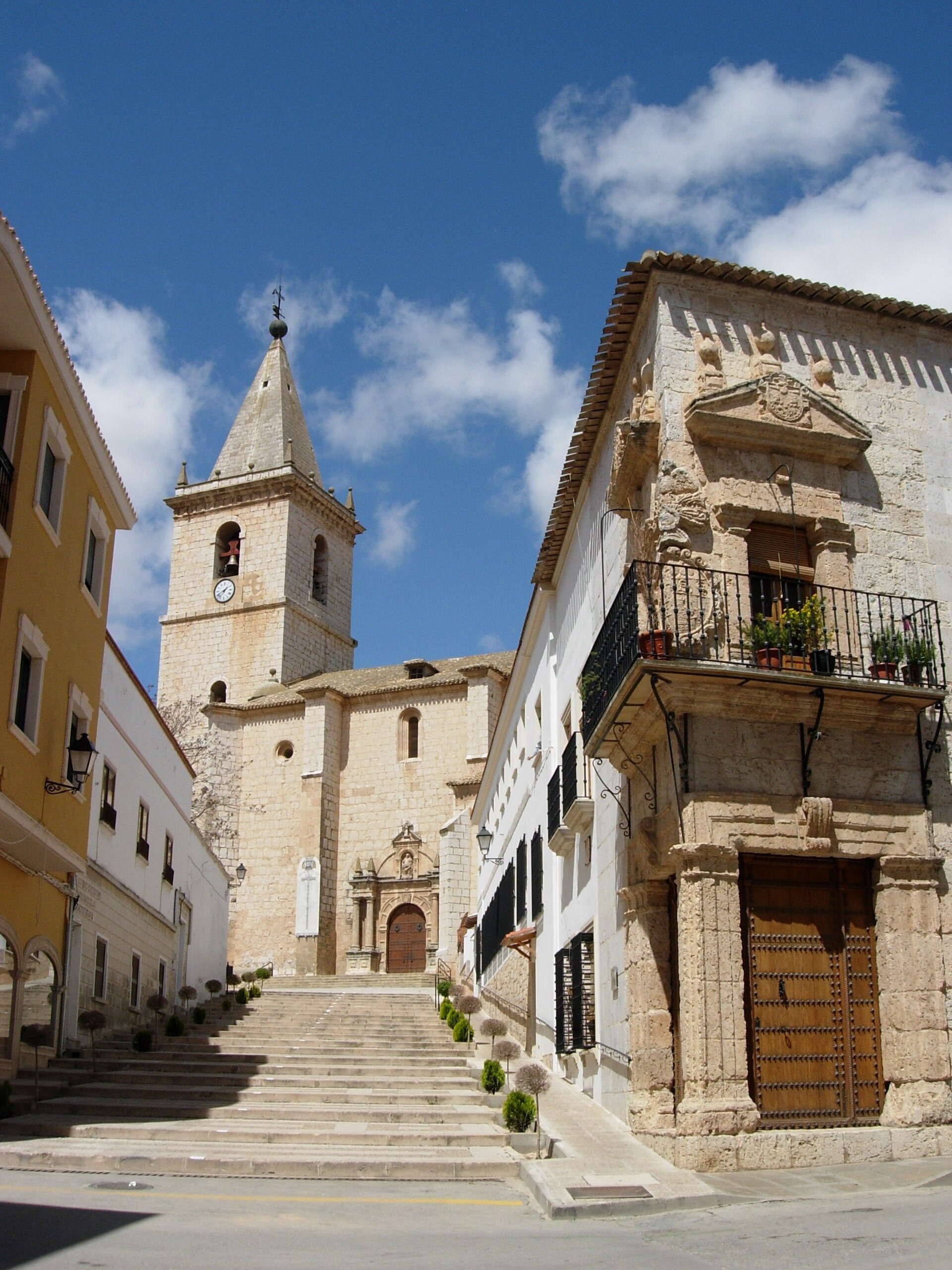 Outside stairs to 15th century church in La Roda - in Castilla-La Mancha.