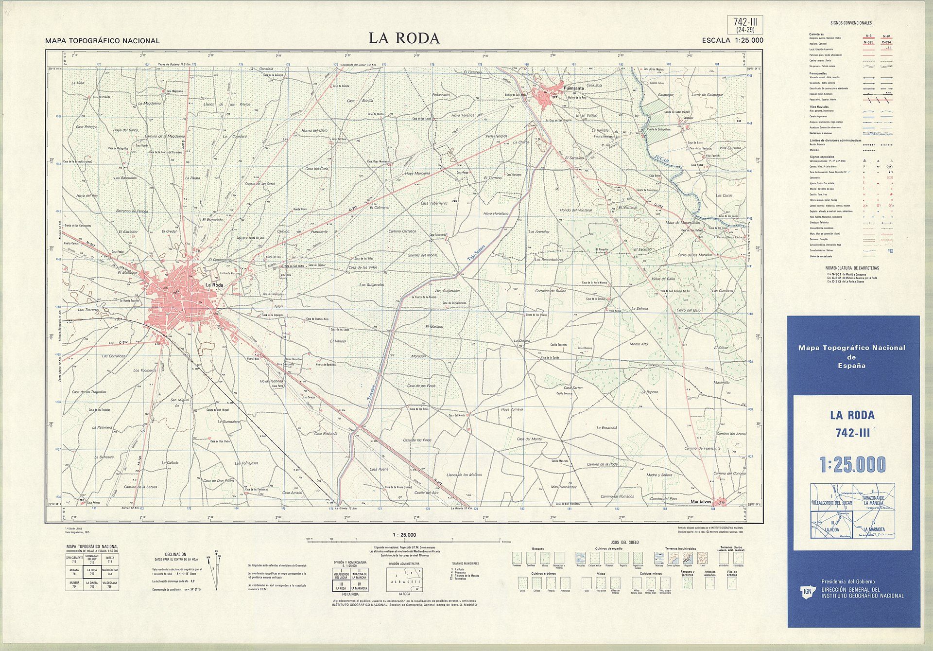 Fragment 0742c3 of the National Topographic Map of Spain in 1983 at a scale of 1