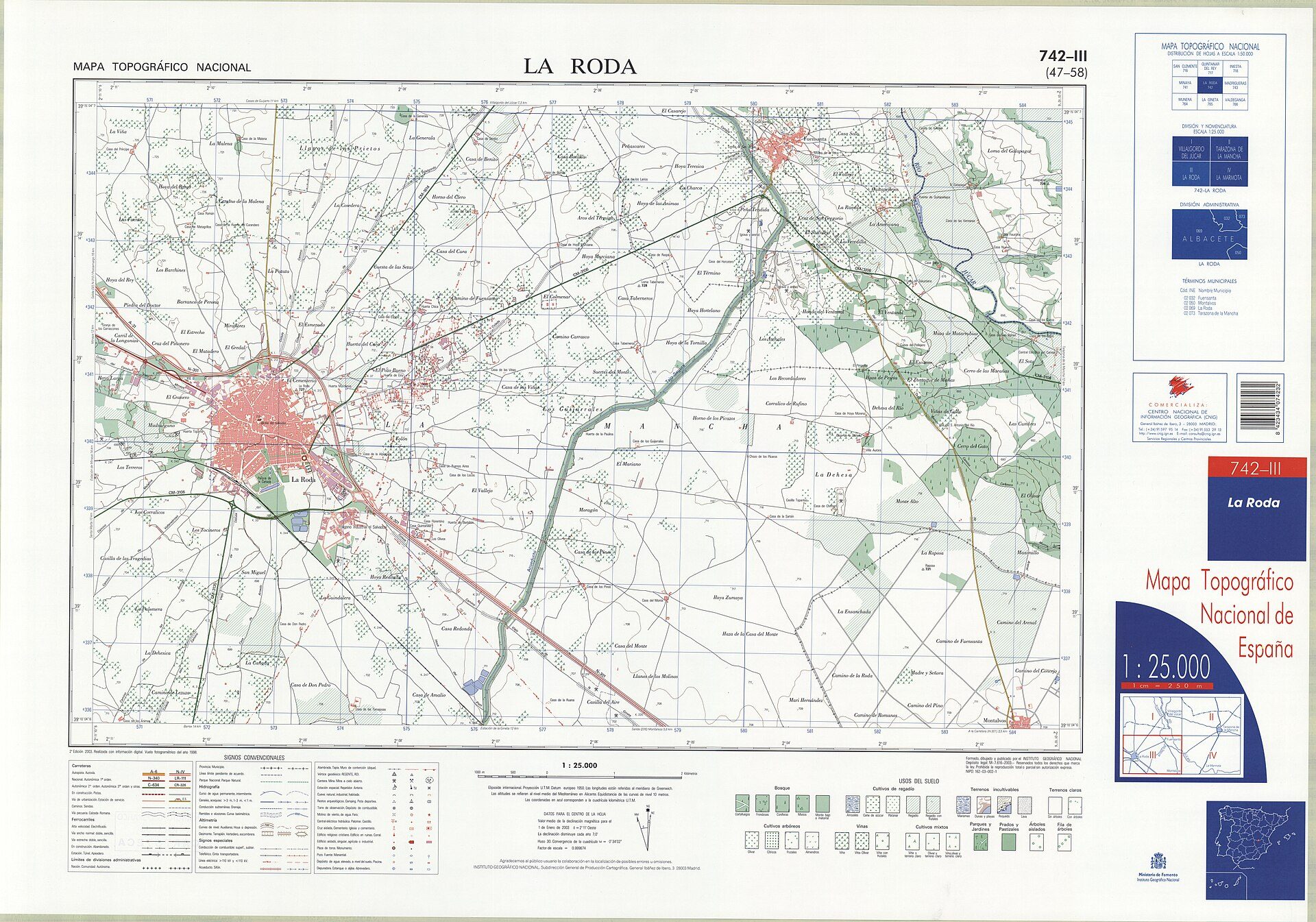 Fragment 0742c3 of the National Topographic Map of Spain in 2003 at a scale of 1