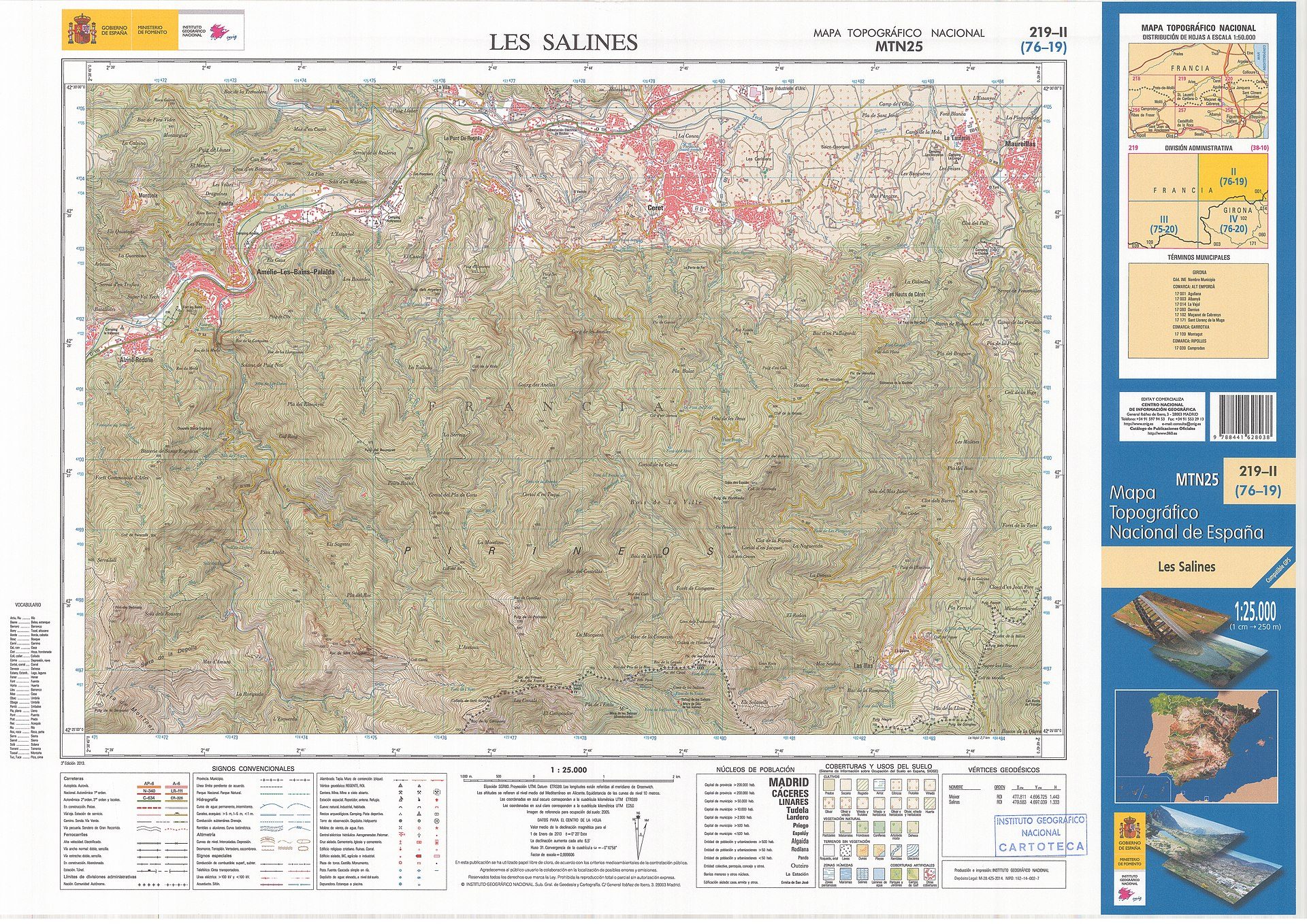 Alt text: Detailed topographic map of Les Salines, showing elevation, roads, and natural features.
