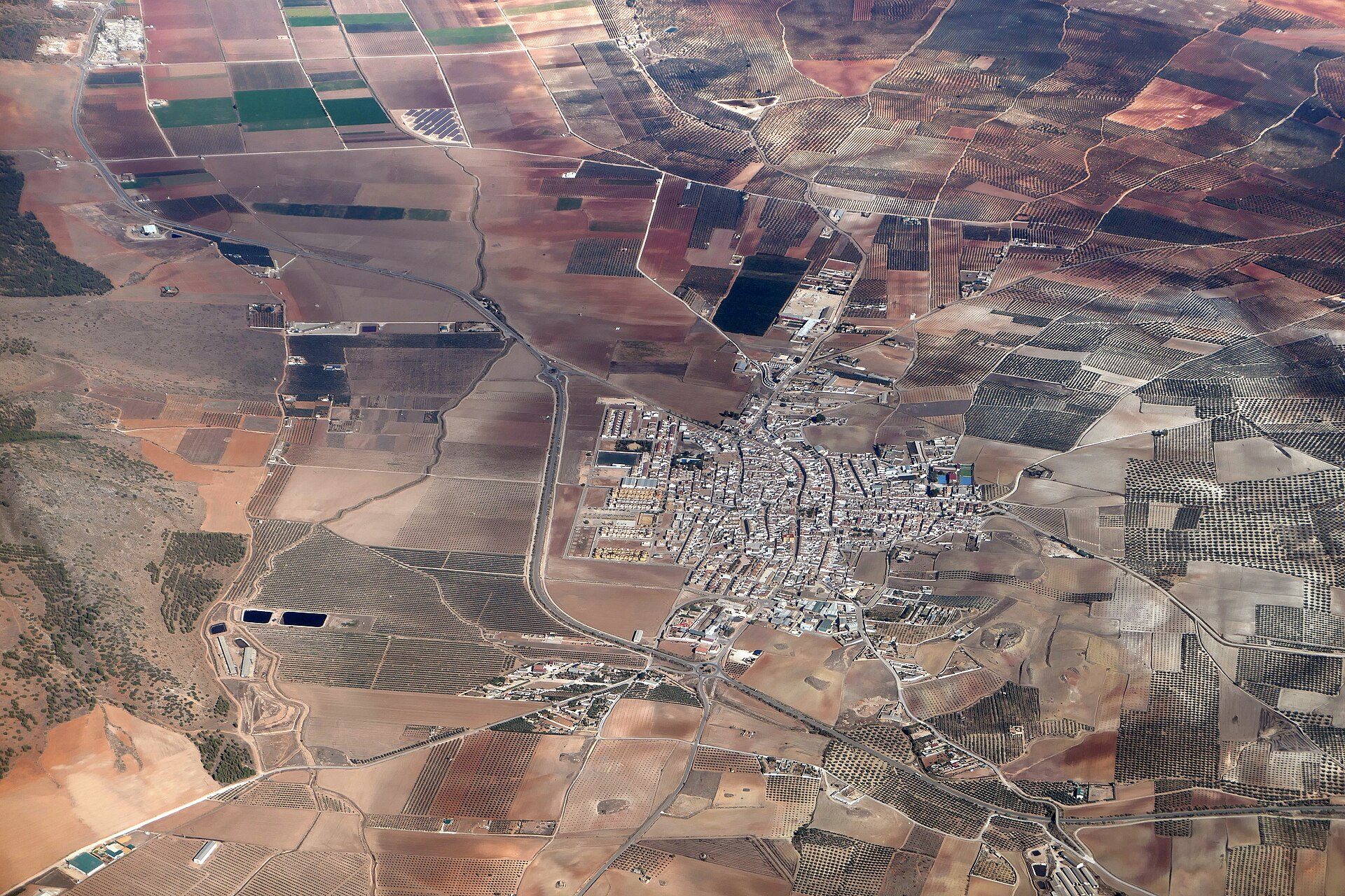 An aerial view of Sierra de Yeguas, a town in the south of Spain.