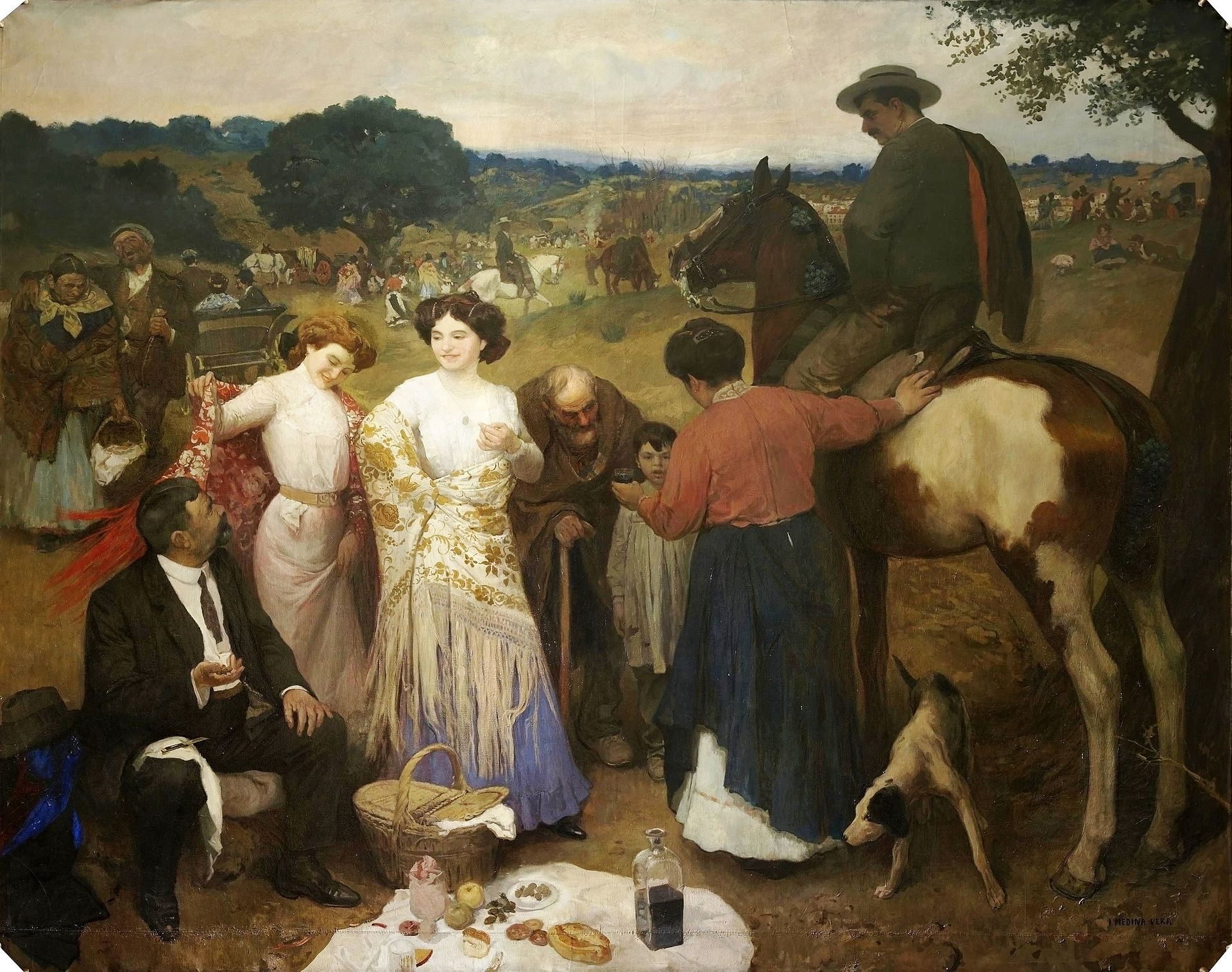 La obra representa a un grupo de romeros participando en la Romería de San Eugen