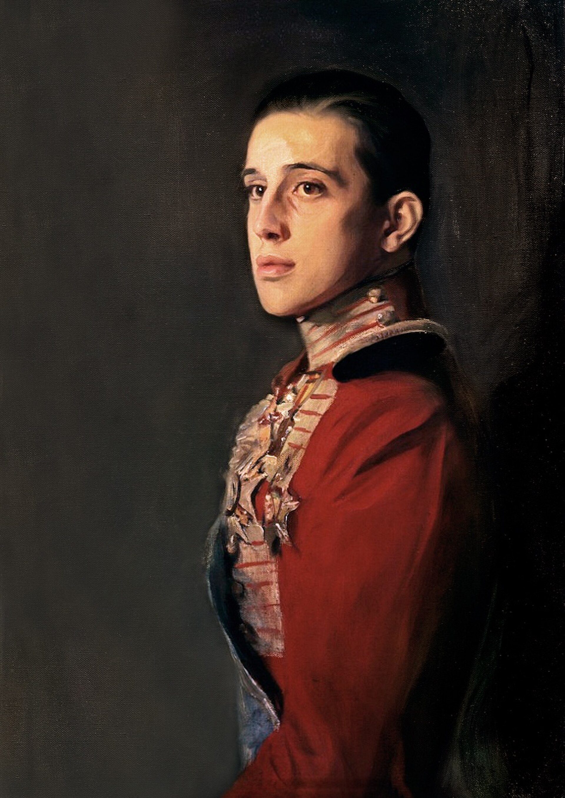 Portrait painting of Infante Jaime, Duke of Segovia, by Philip Laszlo. He is wea