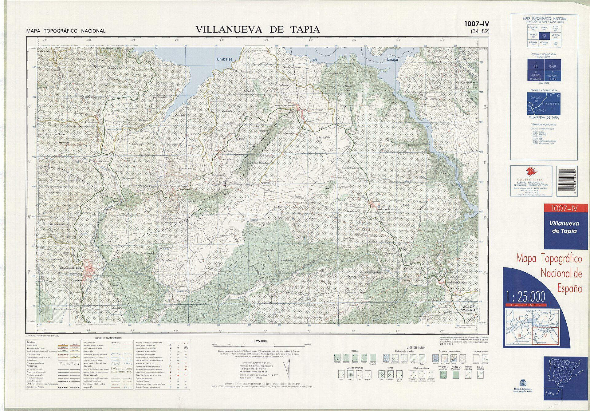 Fragment 1007c4 of the National Topographic Map of Spain in 1999 at a scale of 1
