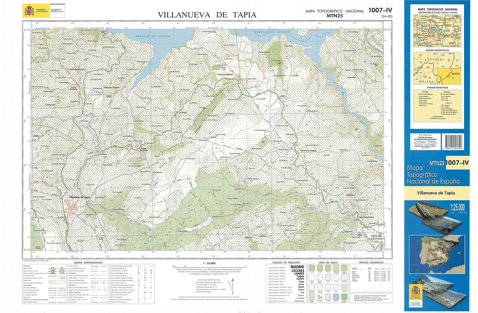 Fragment 1007c4 of the National Topographic Map of Spain in 2008 at a scale of 1