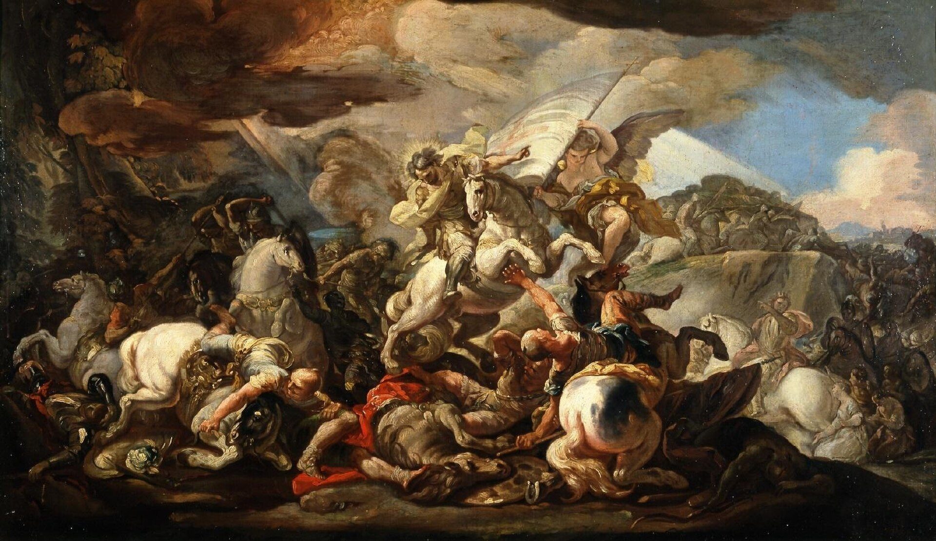 La obra representa al apóstol Santiago el Mayor combatiendo a favor de los crist