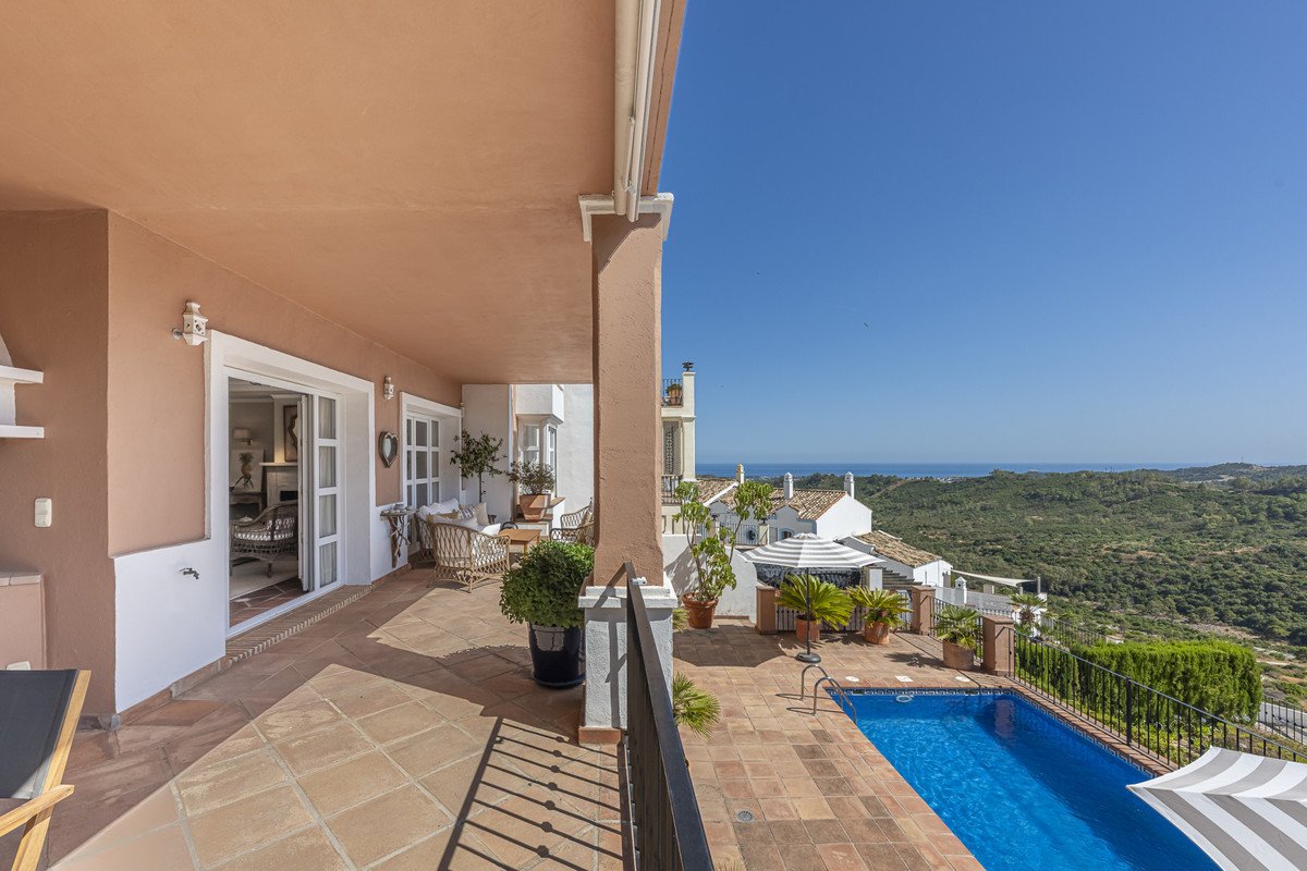 Balcony with swimming pool and scenic sea view