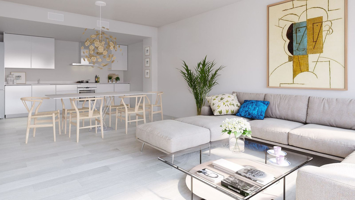 Moderne woonkamer met keuken en eethoek