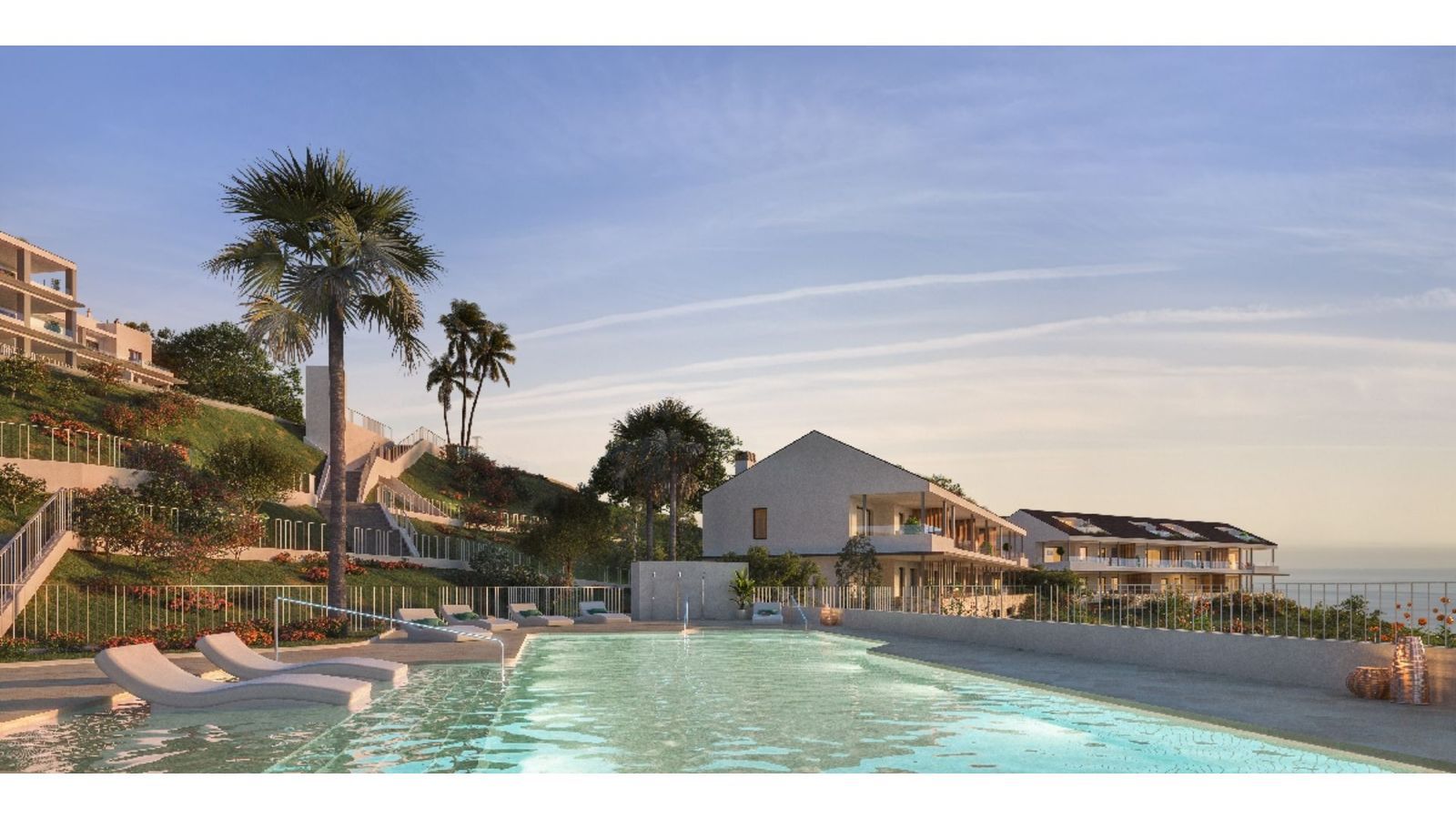 Zwembad complex bij Alba Benalmadena met uitzicht.