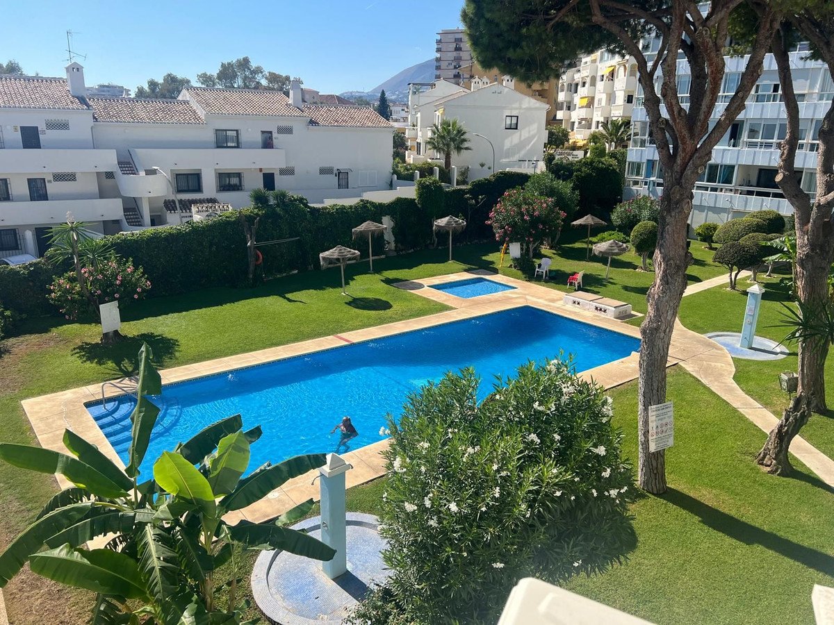 A large swimming pool and a smaller children's pool are surrounded by a lush green lawn and garden area with palm trees.