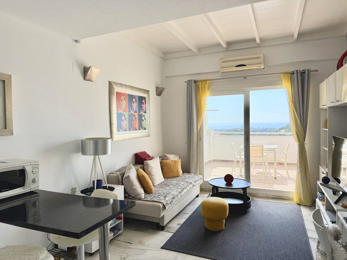 Modern living room with sofa, coffee table, and large window view