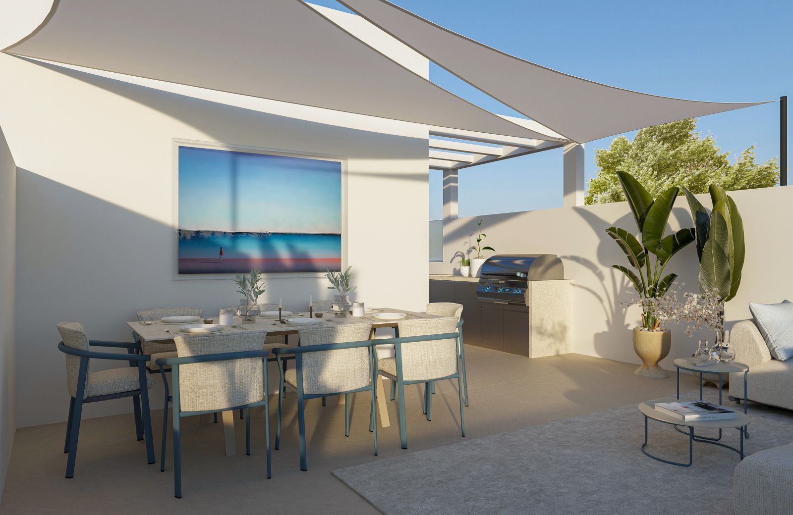 Buiten eetgedeelte met barbecue in Palm Luxury Gardens