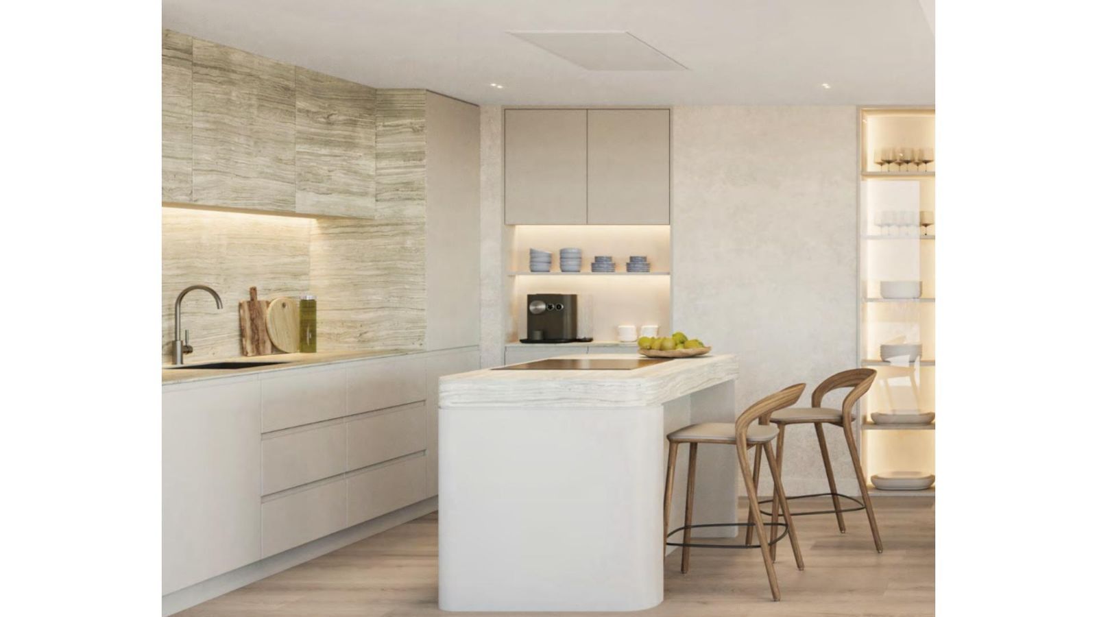 Moderne keuken in Asperia Estepona met kookeiland en stijlvolle details.