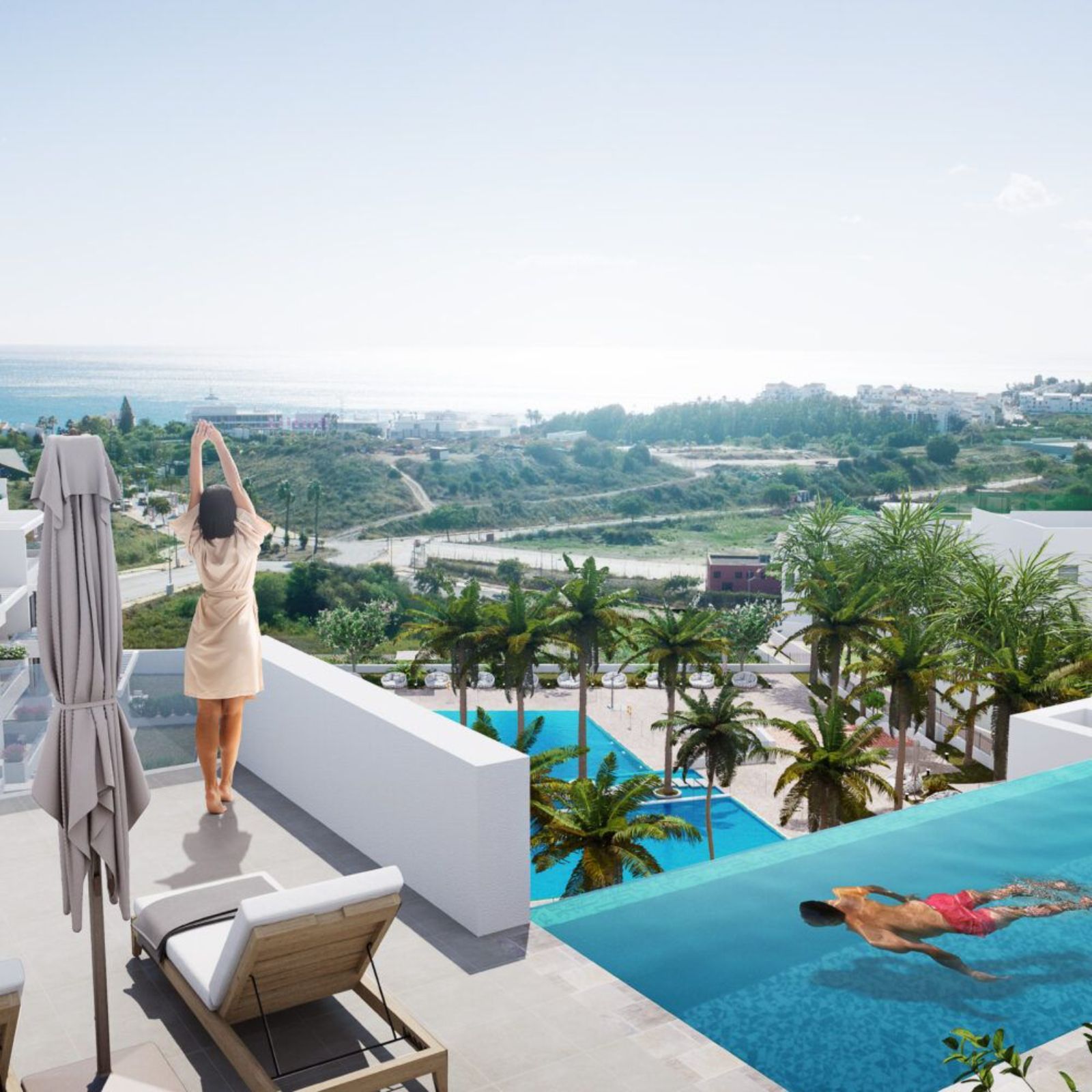 Luxe appartement met zwembad en uitzicht op zee in Costafiore Gardens.